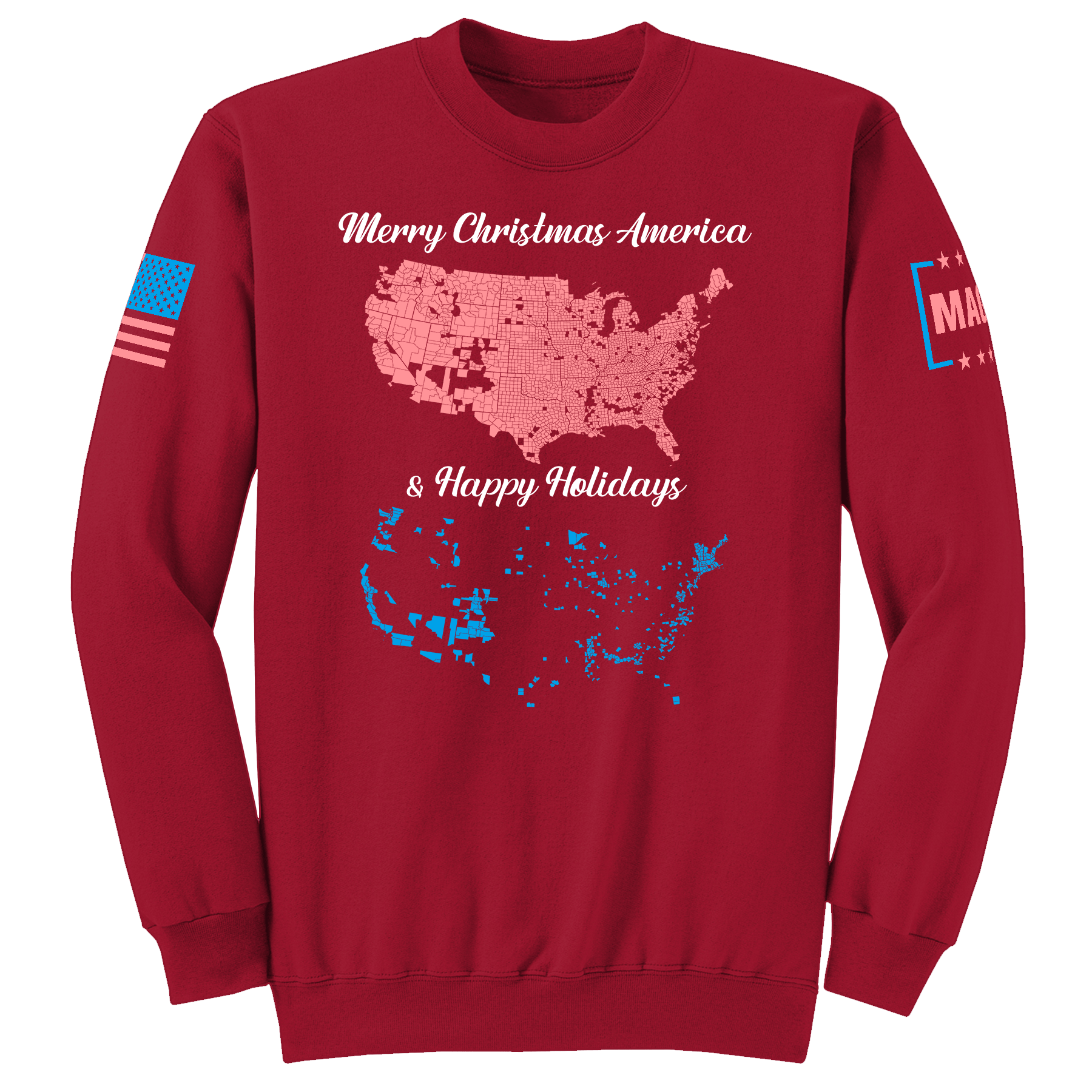 Red / S Merry Christmas and Happy Holidays Sweatshirt maga trump