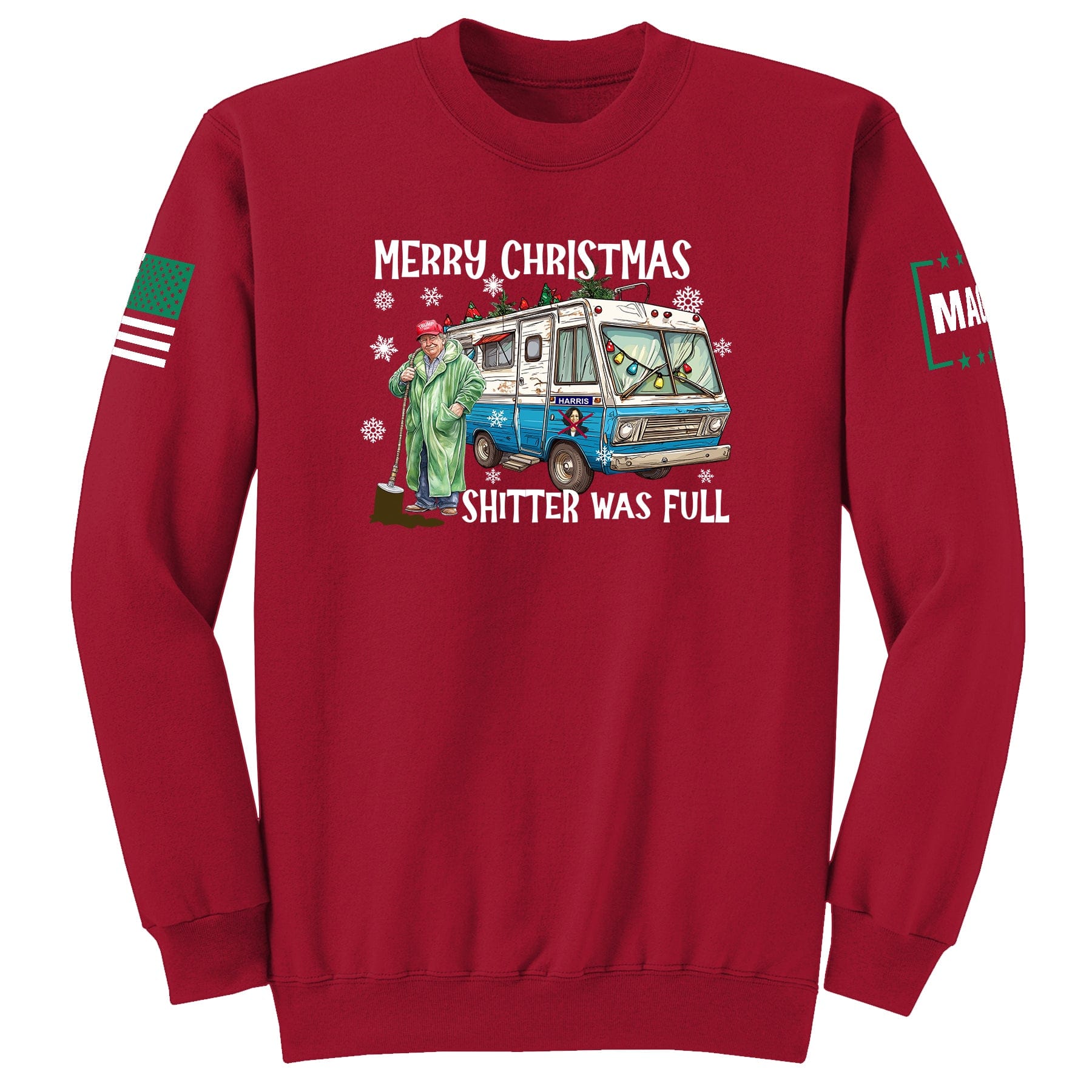 Red / S Merry Christmas Shitter was Full Sweatshirt maga trump