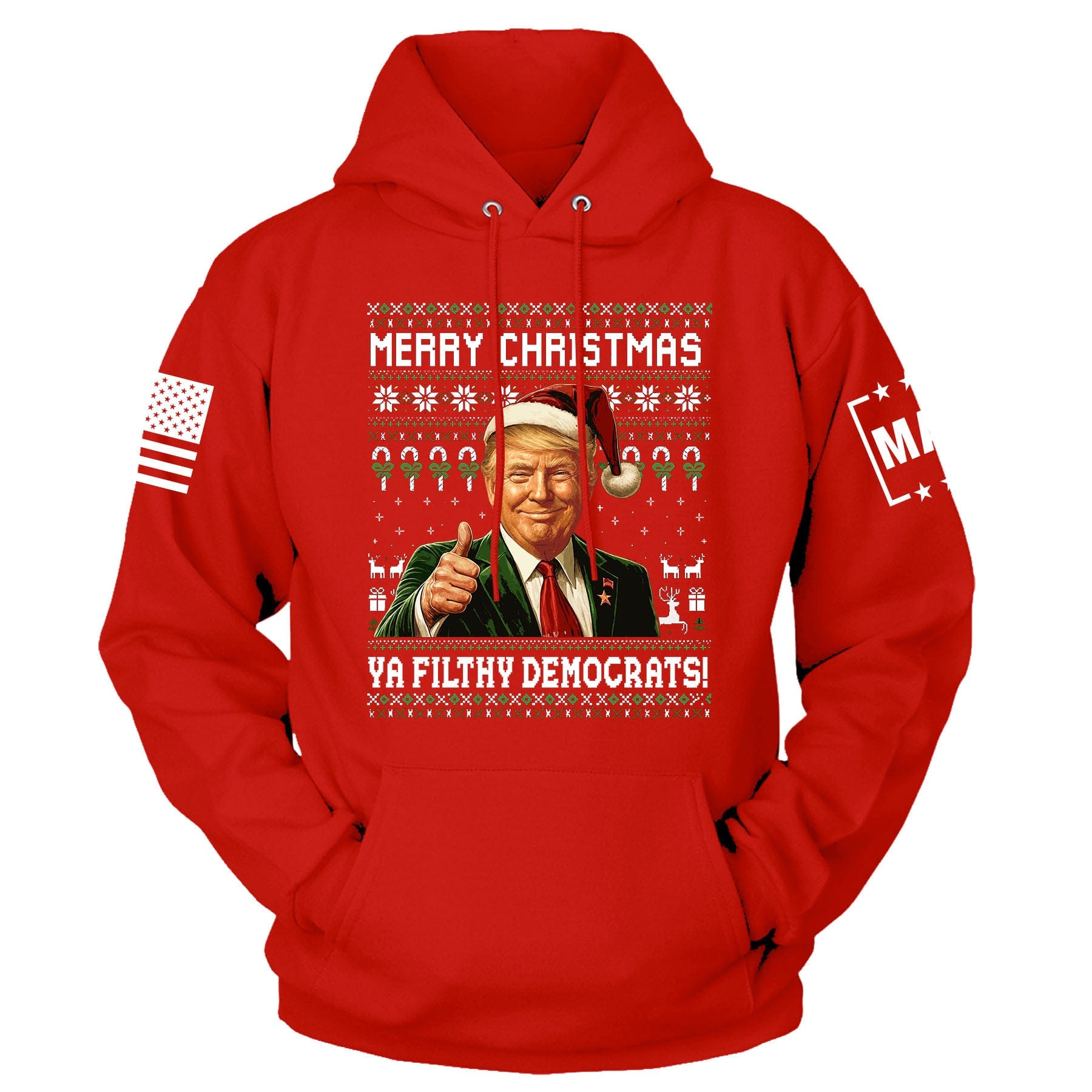 Red / S Merry Christmas Ya Filthy Democrats! Hoodie maga trump