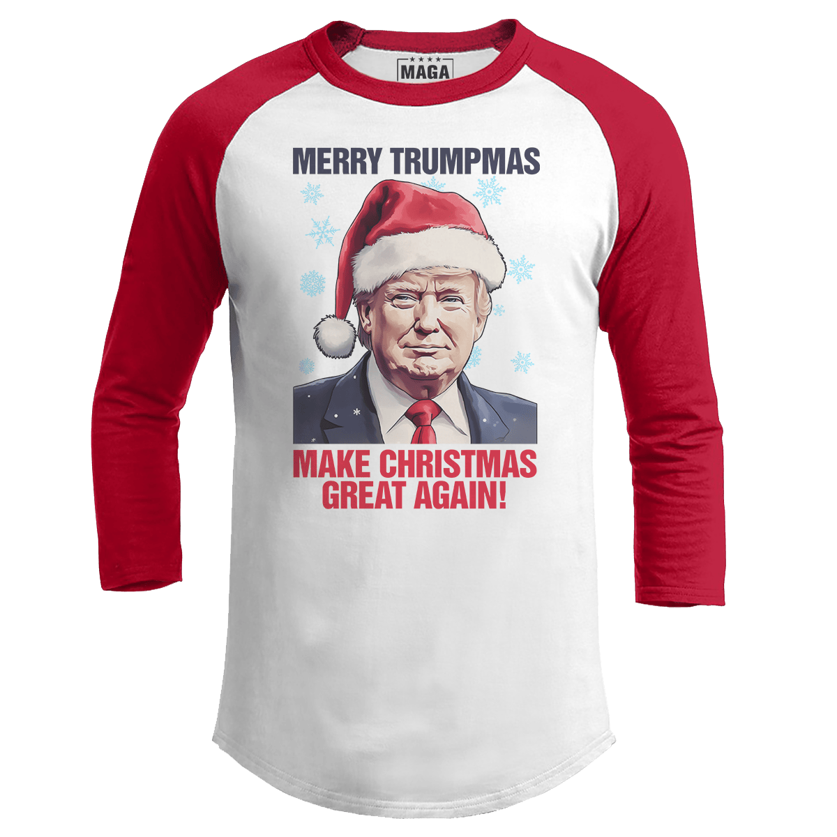 Red / S Merry Trumpmas Raglan maga trump