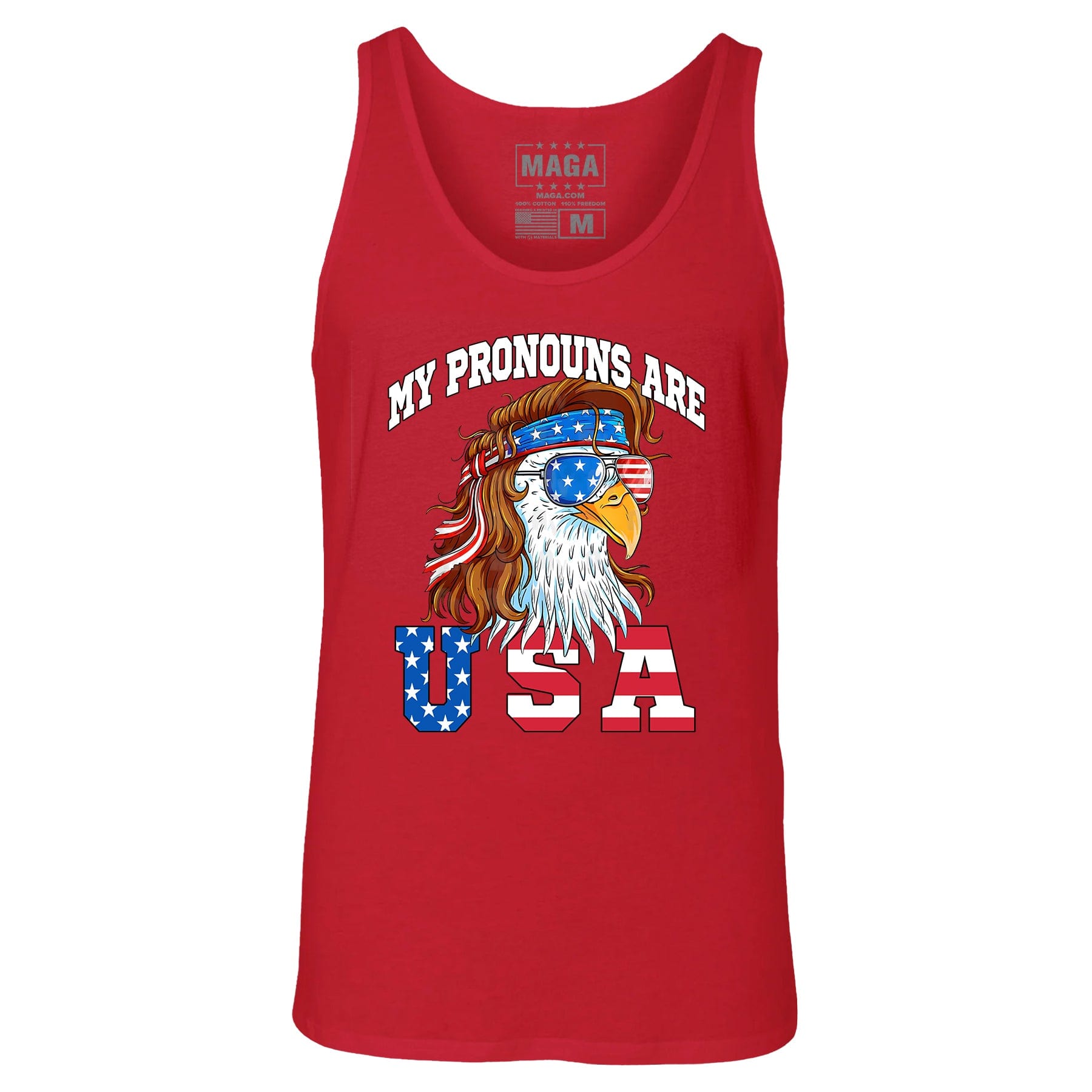 Red / S MY PRONOUNS ARE USA Tank Top maga trump