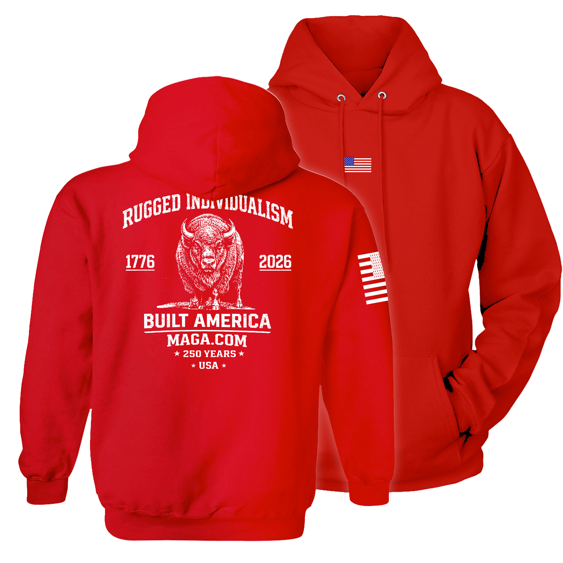 Red / S Rugged Individualism Hoodie maga trump