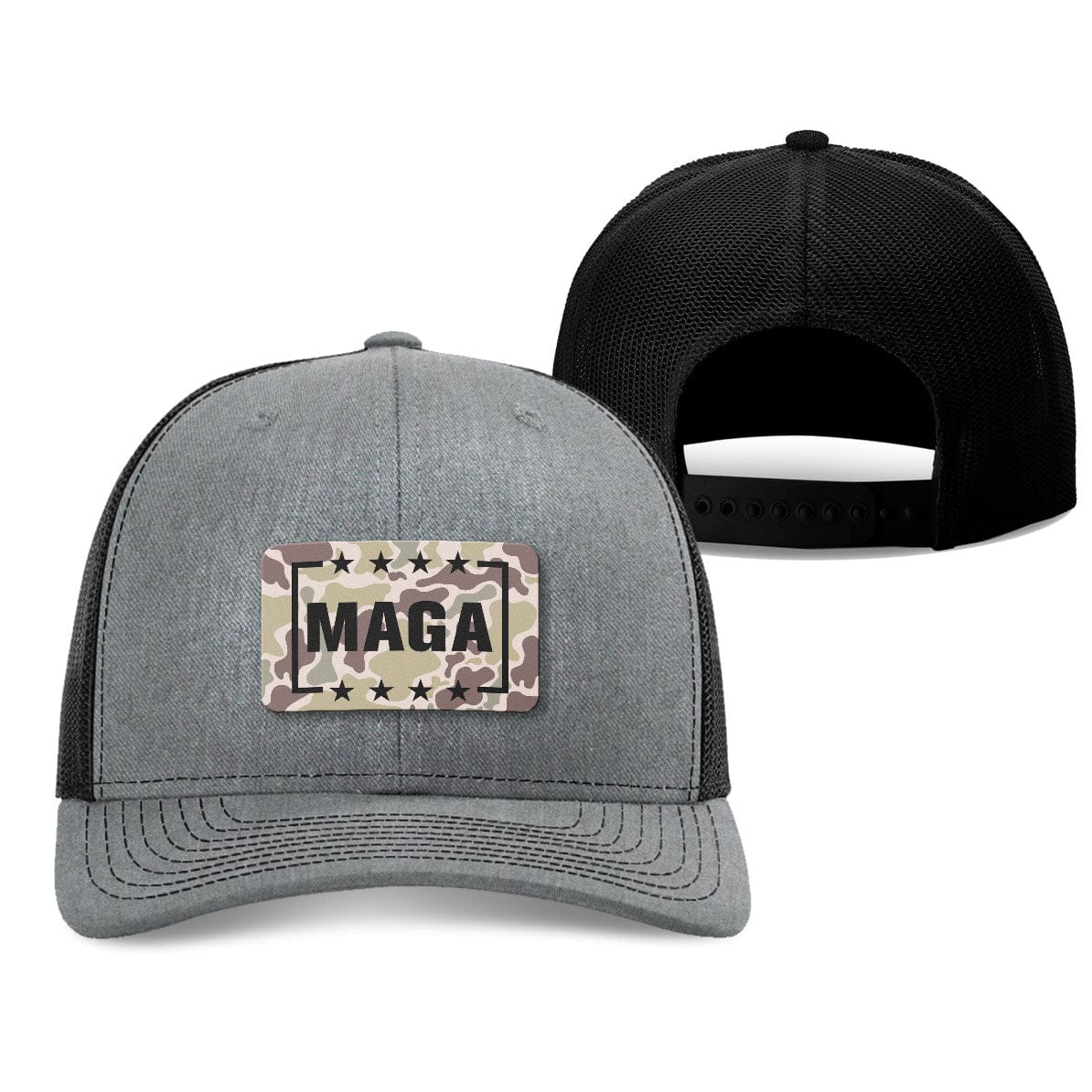 Trucker Hat / Heather Gray/Black MAGA Duck Camo Patch Fall Hat maga trump