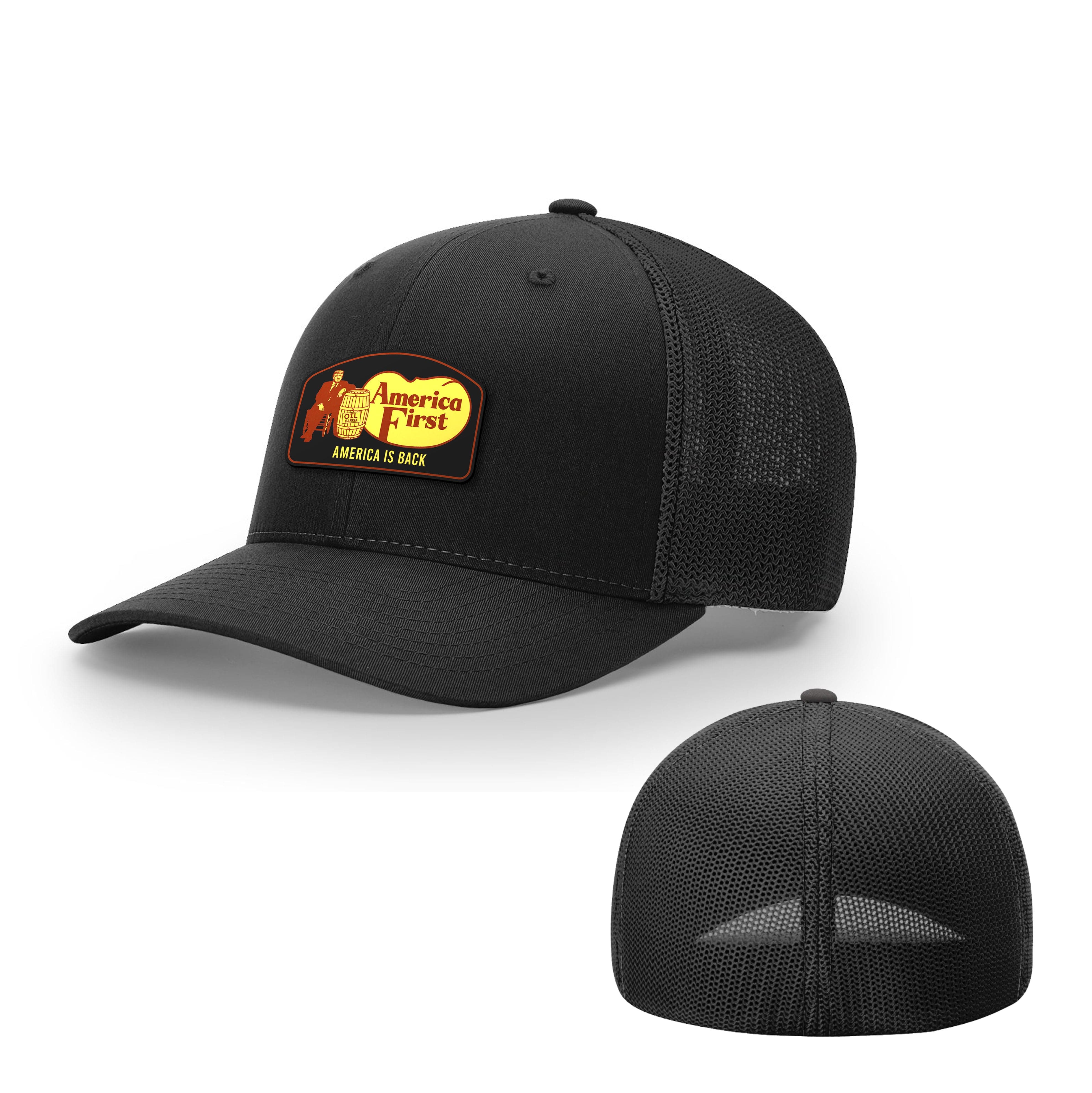 Trucker R-Flex / Black / S/M AMERICA FIRST Flexfit Hat maga trump
