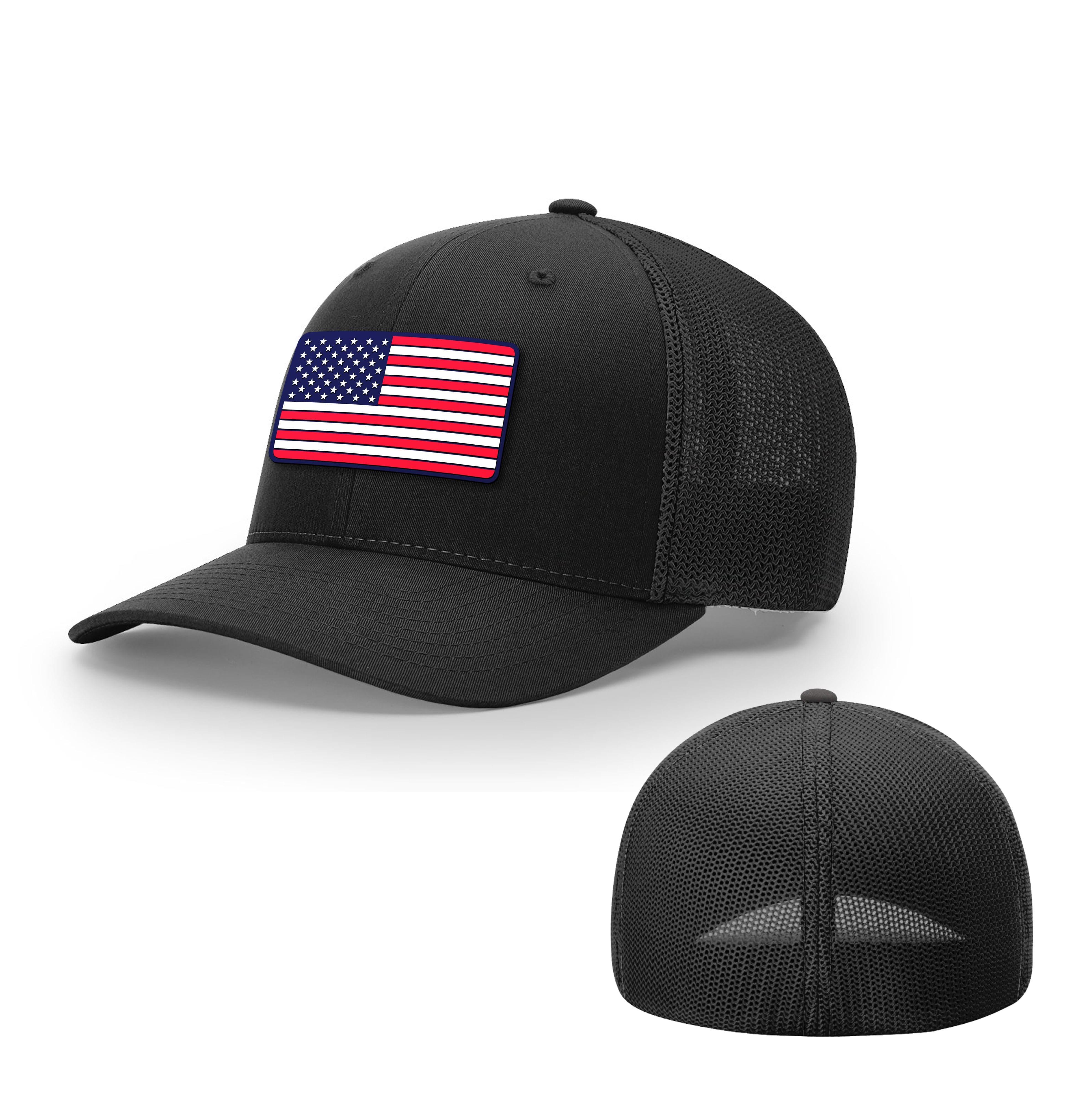 Trucker R-Flex / Black / S/M USA FLAG PVC Flexfit Hat maga trump