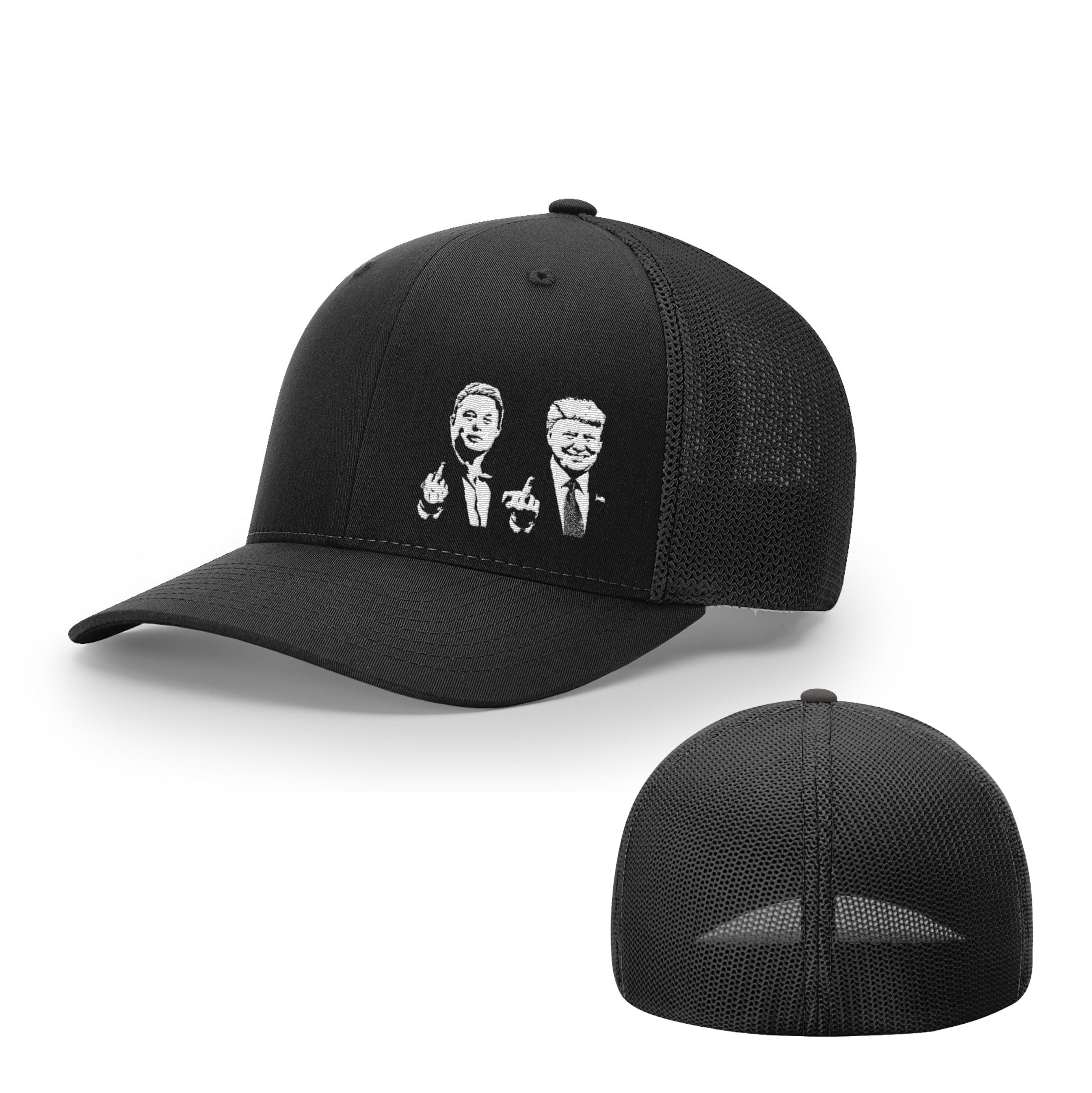 Trucker R-Flex / Black / SM/MD Trump and Elon Flipping Bird Flexfit Hat maga trump