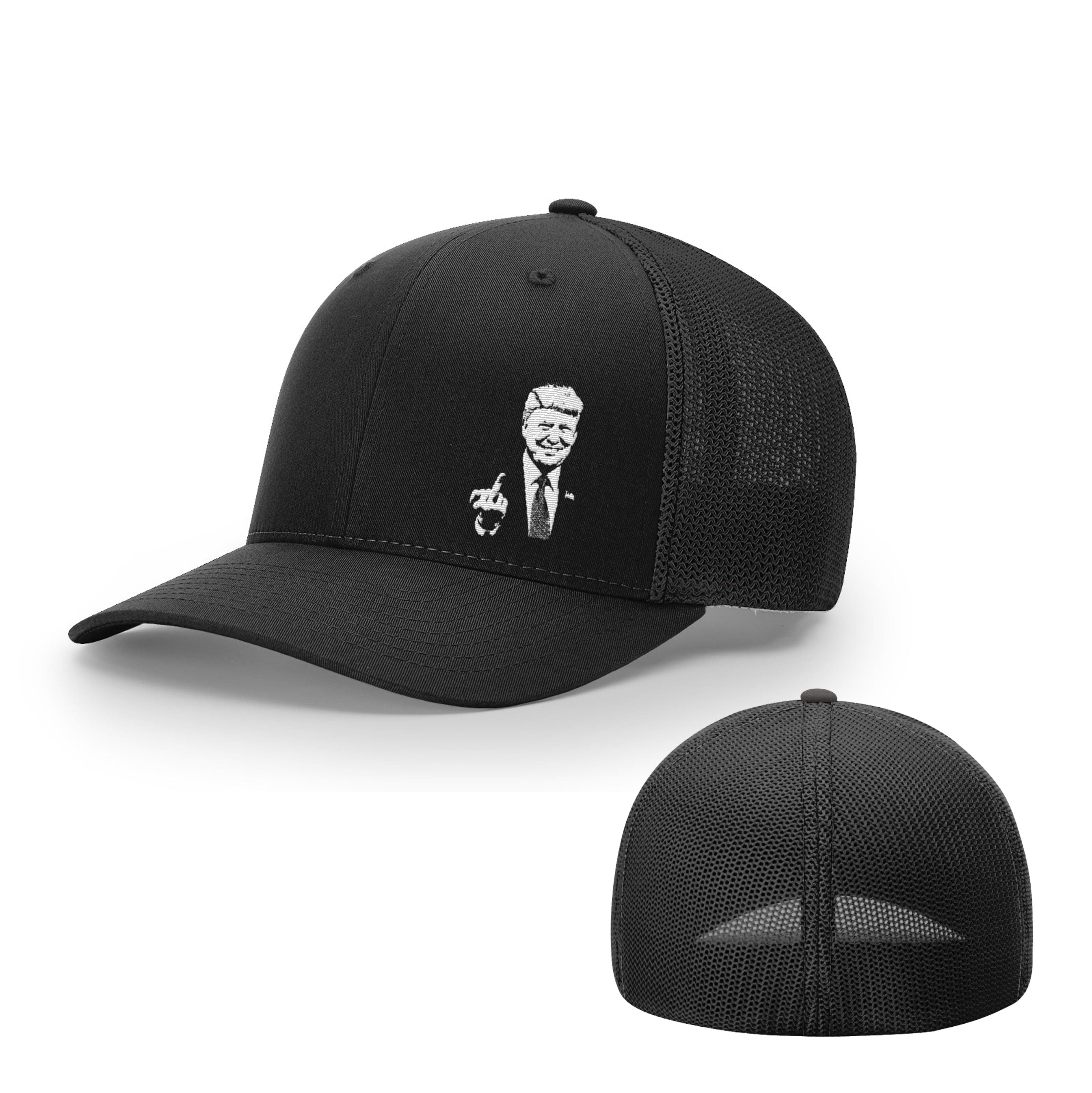 Trucker R-Flex / Black / SM/MD Trump Flipping the Bird Flexfit Hat maga trump