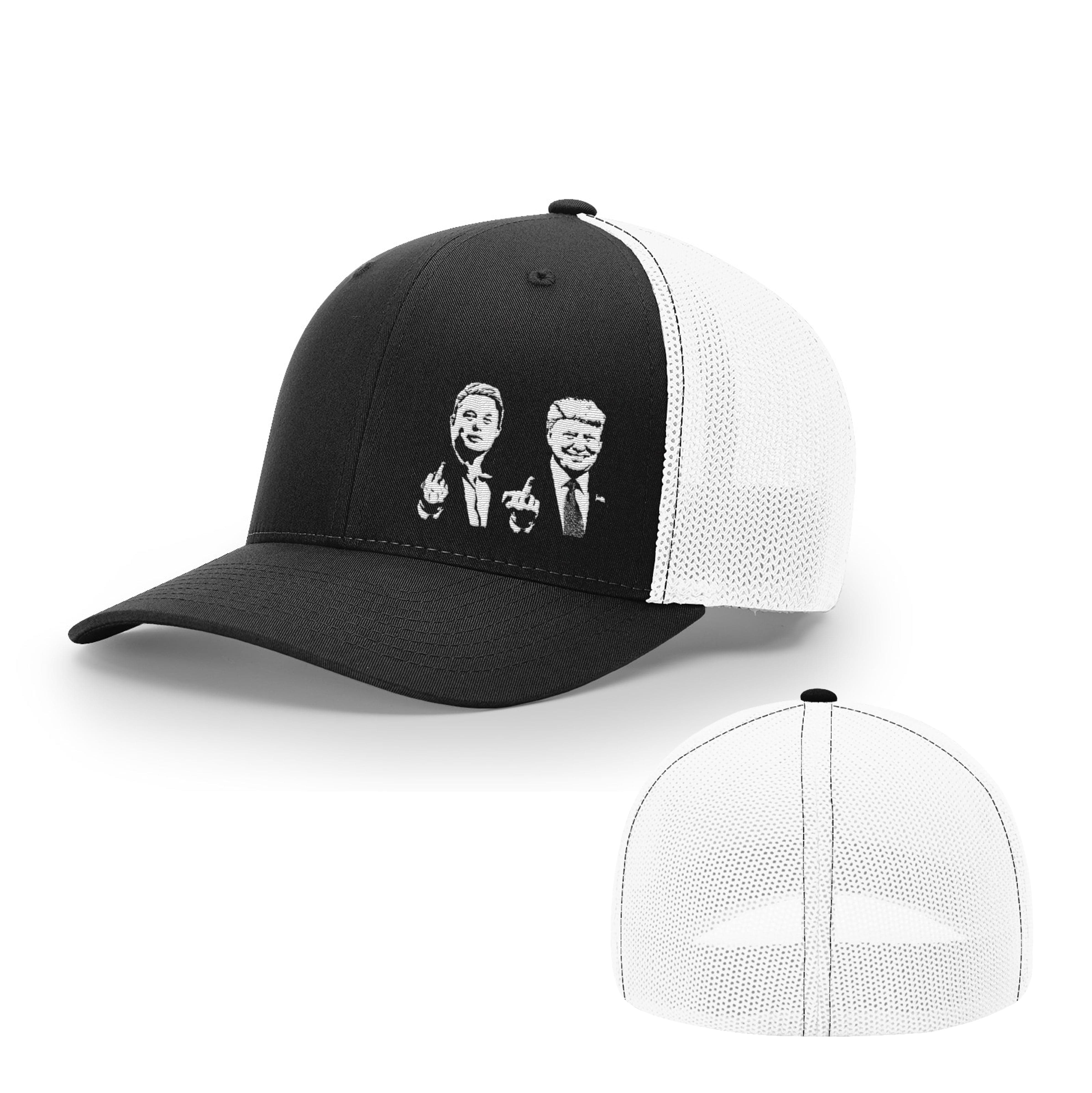 Trucker R-Flex / Black/ White / SM/MD Trump and Elon Flipping Bird Flexfit Hat maga trump