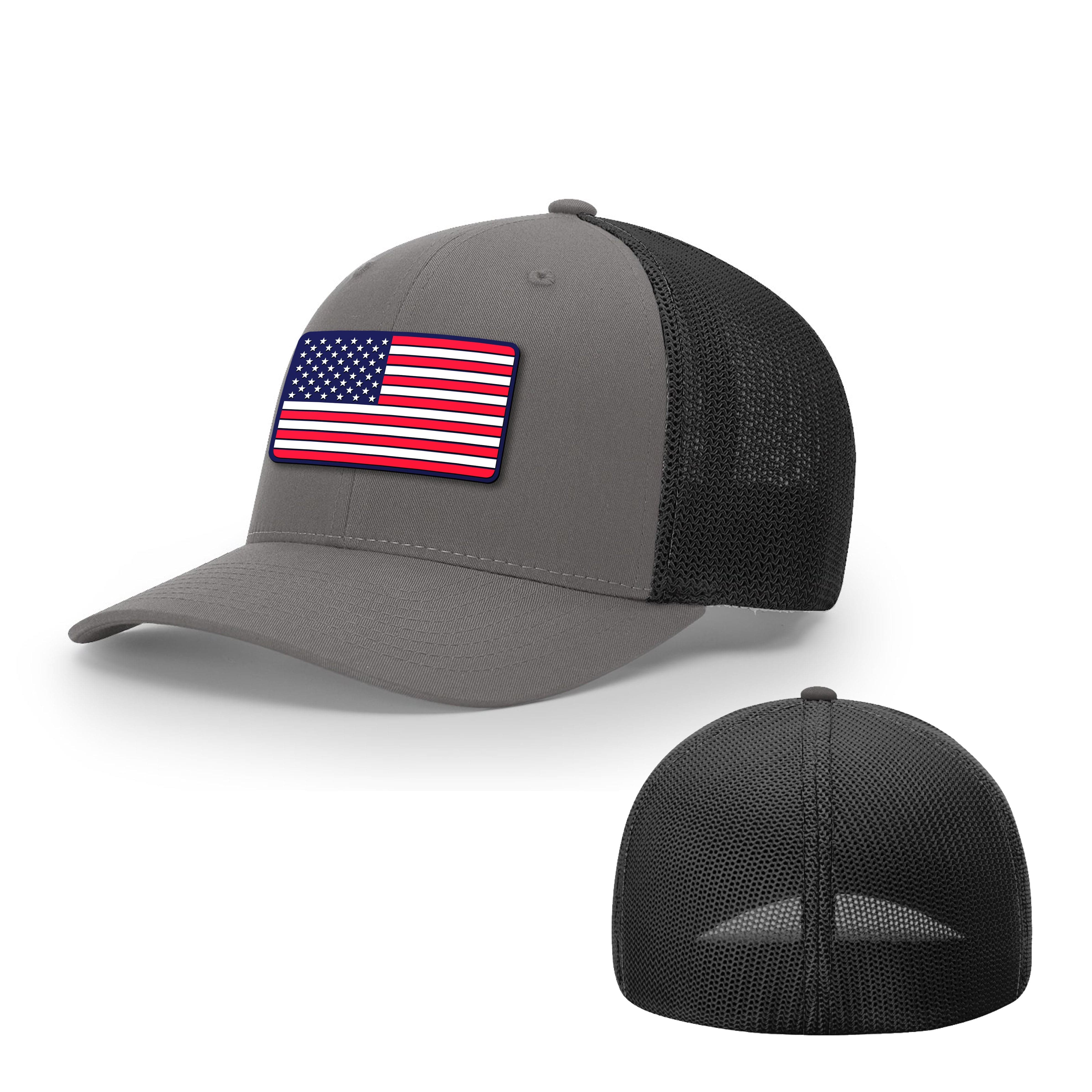 Trucker R-Flex / Charcoal/ Black / S/M USA FLAG PVC Flexfit Hat maga trump