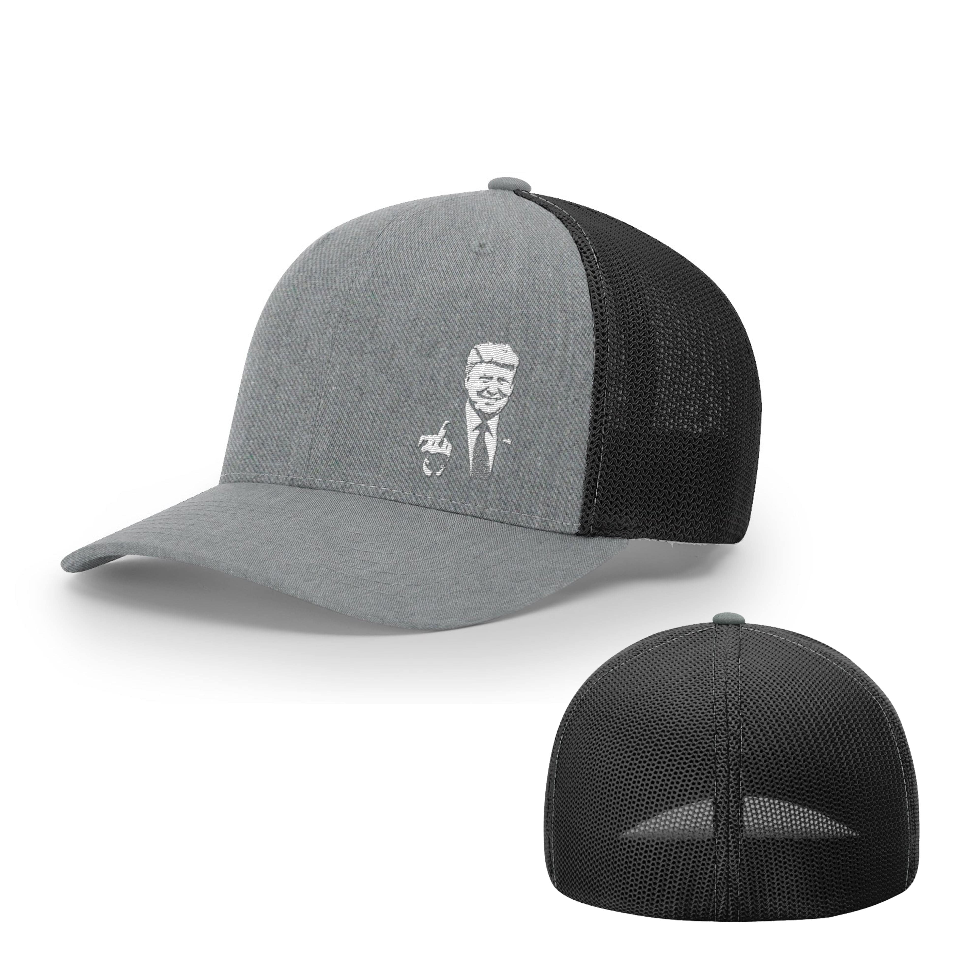 Trucker R-Flex / Heather Grey/ Black / SM/MD Trump Flipping the Bird Flexfit Hat maga trump