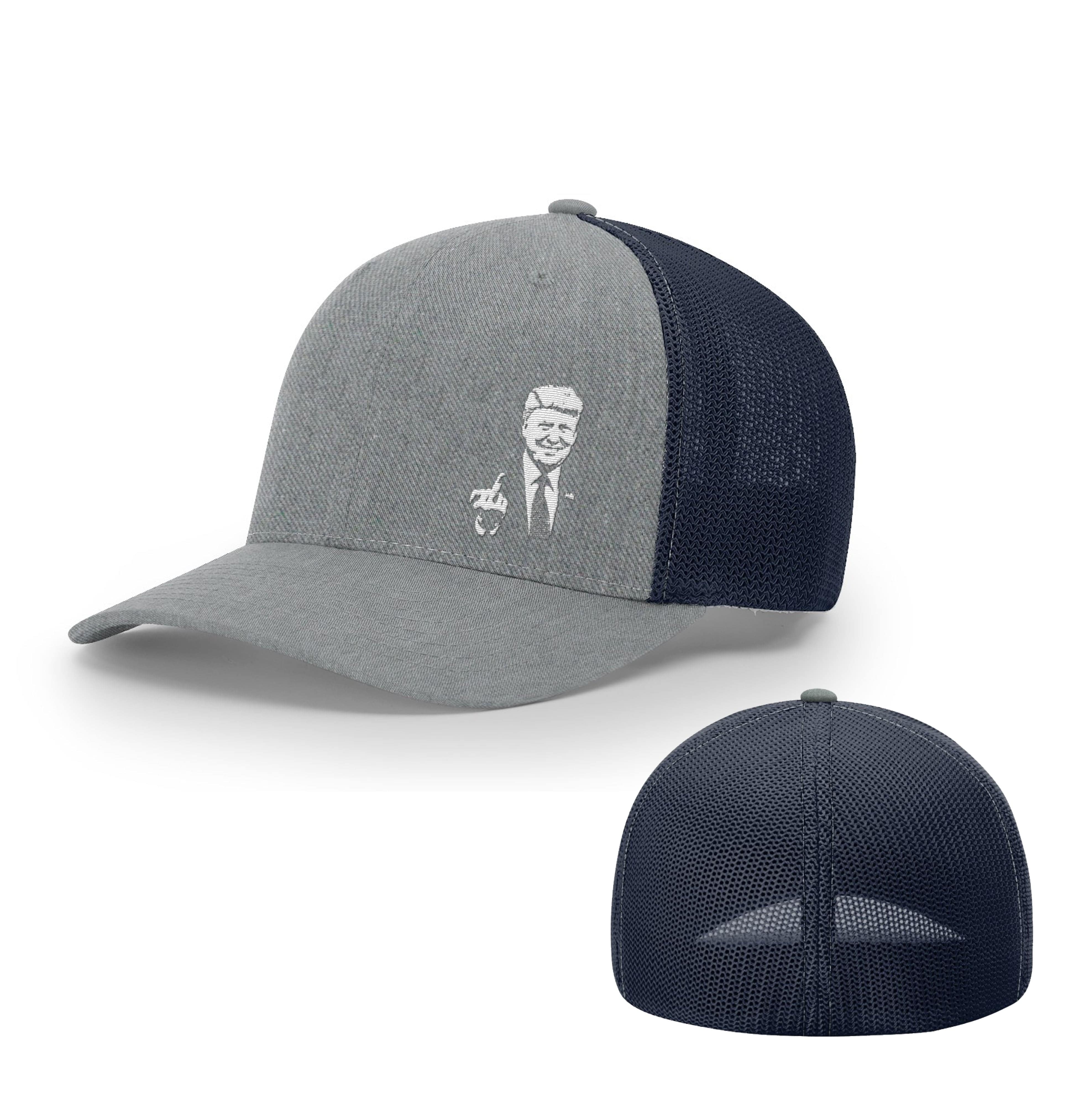 Trucker R-Flex / Heather Grey/ Navy / SM/MD Trump Flipping the Bird Flexfit Hat maga trump
