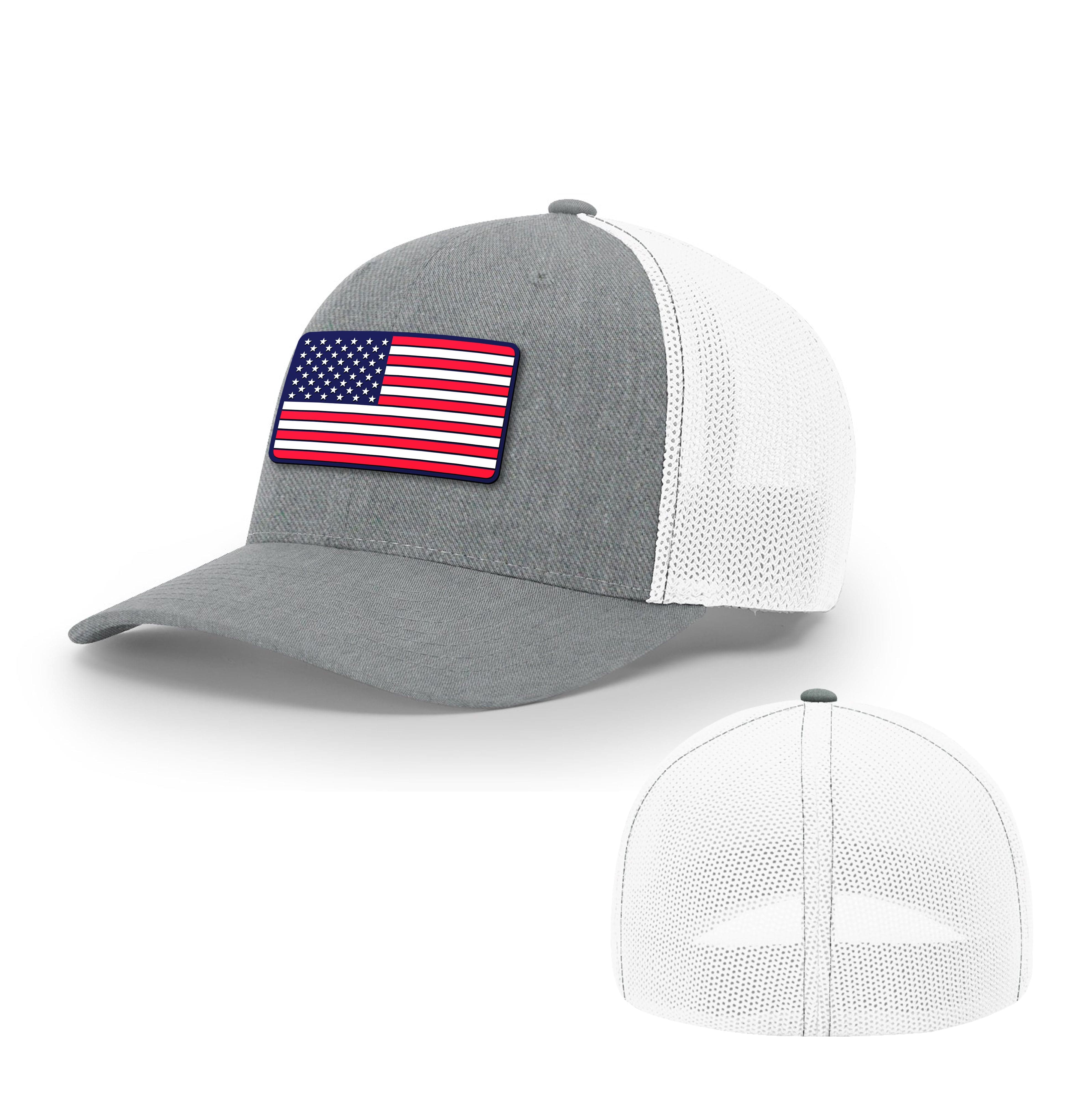 Trucker R-Flex / Heather Grey/ White / S/M USA FLAG PVC Flexfit Hat maga trump