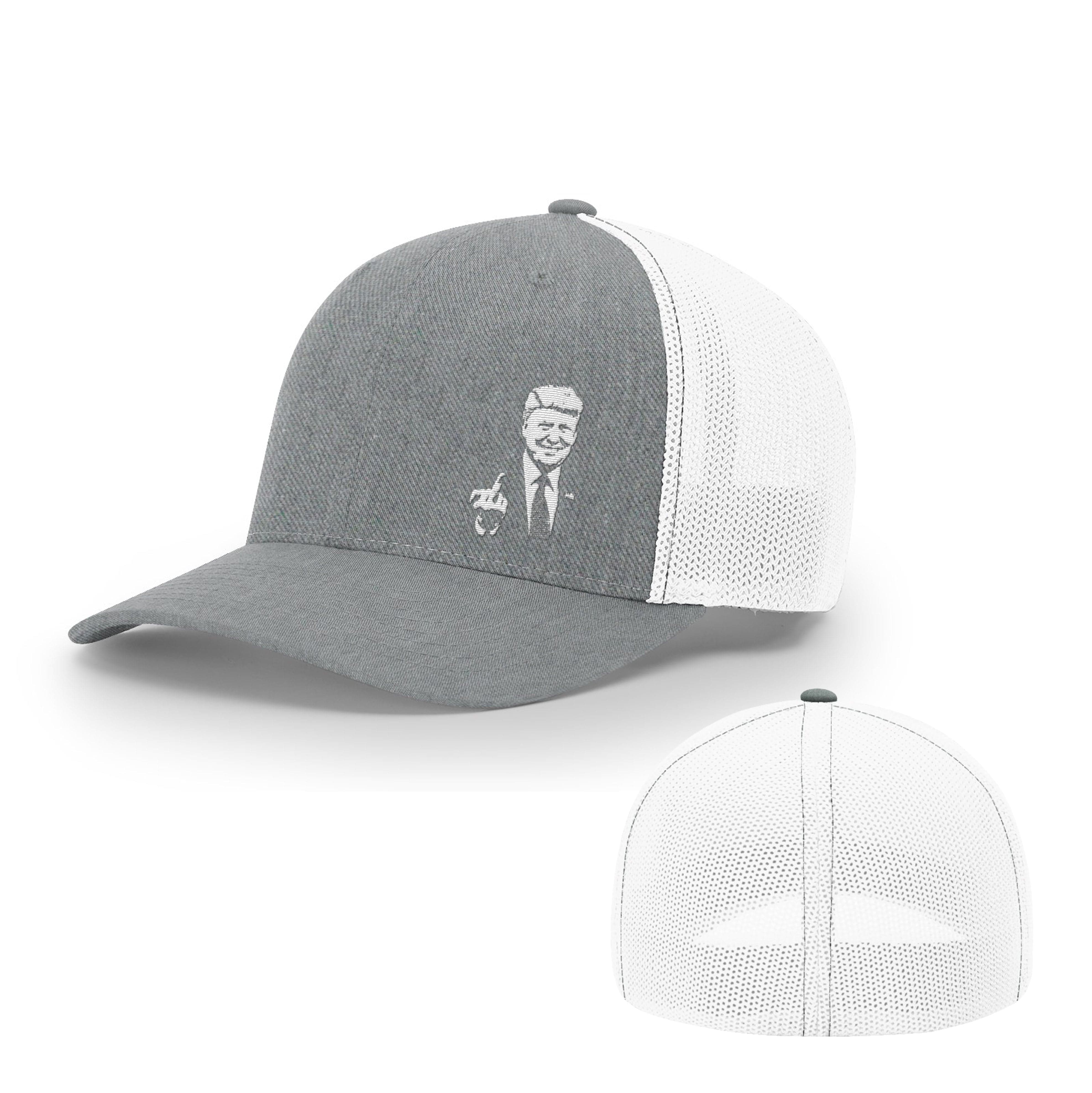 Trucker R-Flex / Heather Grey/ White / SM/MD Trump Flipping the Bird Flexfit Hat maga trump