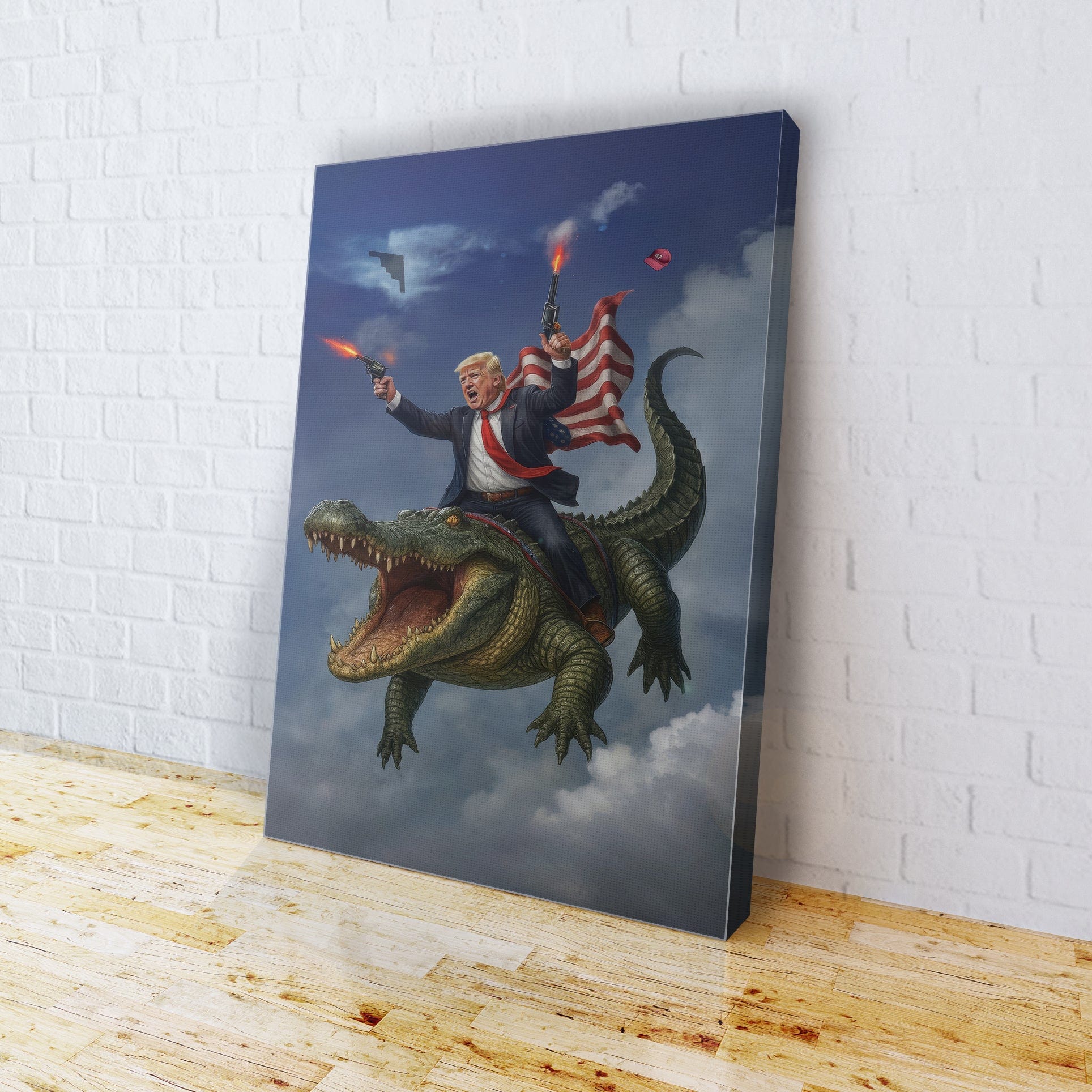 Trump Riding Alligator Canvas maga trump