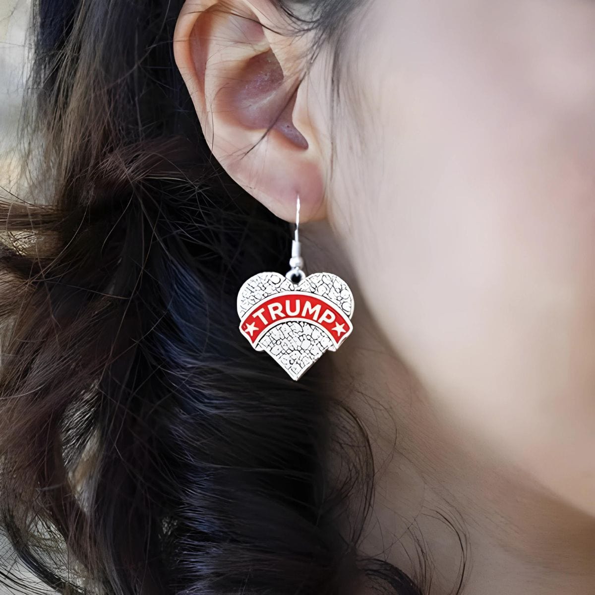 Trump Silver Pave Heart Hook Drop Earrings maga trump