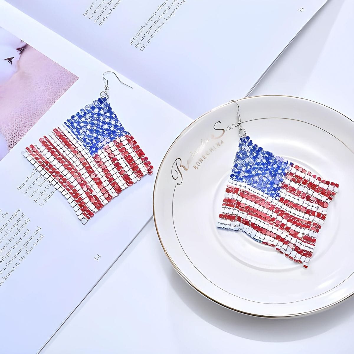 USA Flag Drop Dangle Earrings maga trump