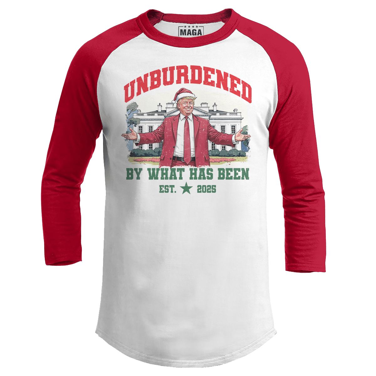 White/Red / S Unburdened by What Has Been - Christmas Raglan maga trump