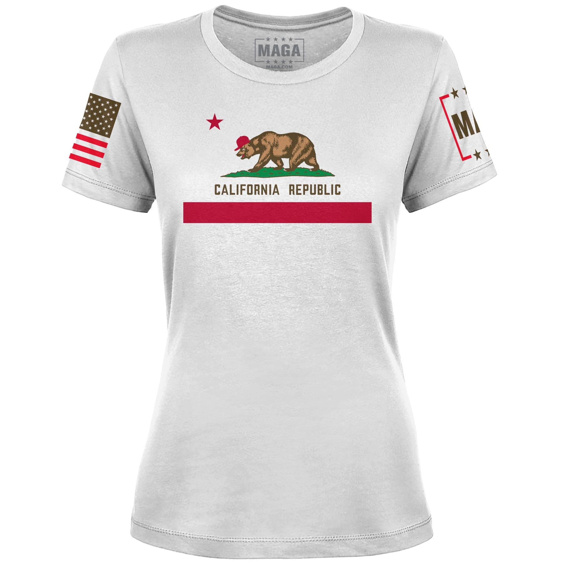 White / S California Republic MAGA Bear Ladies Tee maga trump
