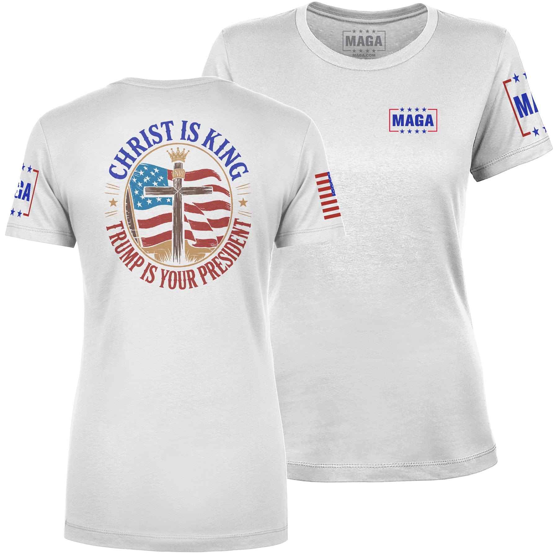 White / S Christ is King and Trump is President v3 Ladies Tee maga trump