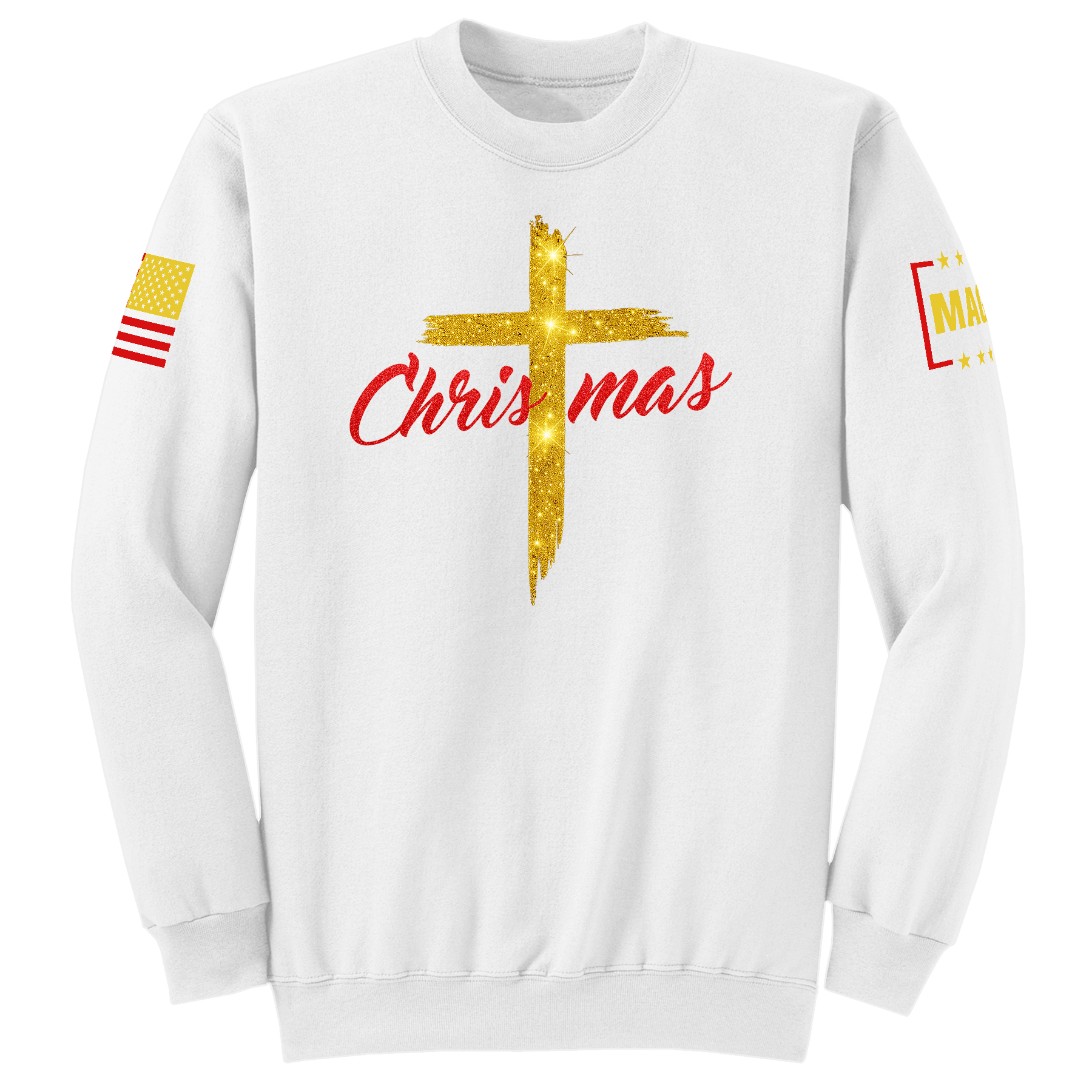 White / S Christmas Cross Sweatshirt maga trump
