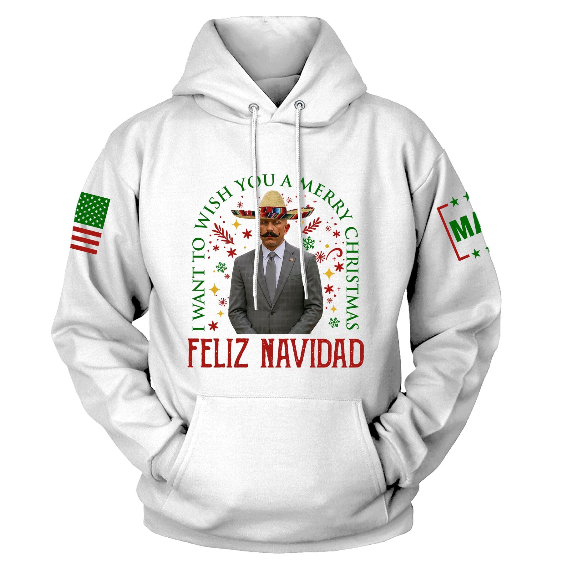 White / S Feliz Navidad Hoodie maga trump