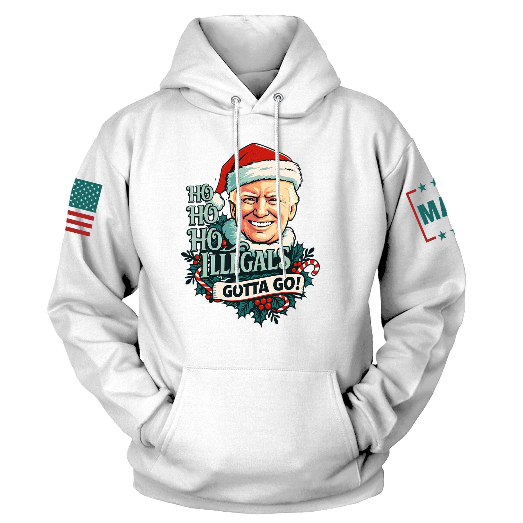White / S Ho Ho Ho Illegals Gotta Go Hoodie maga trump