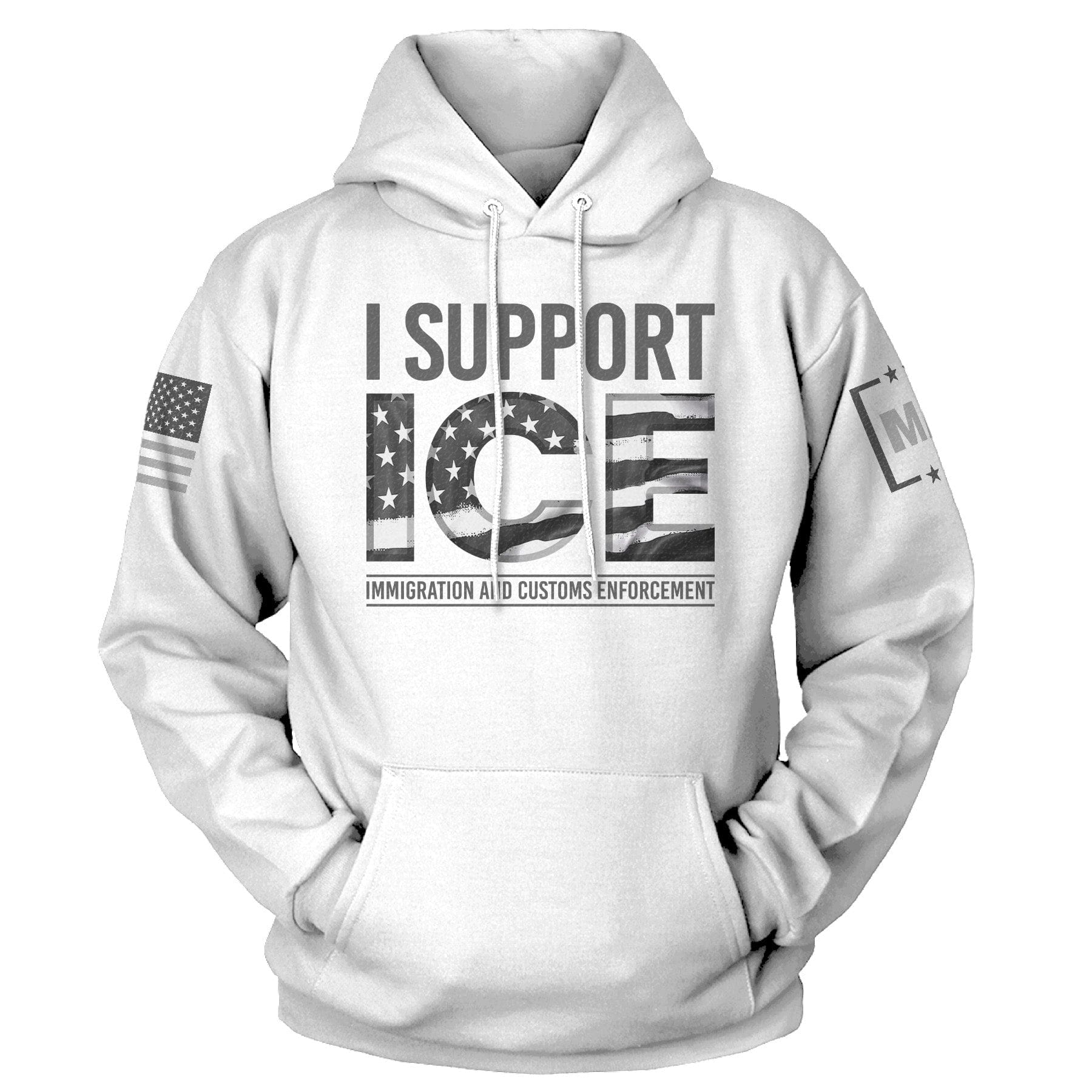 White / S I Support ICE Hoodie maga trump