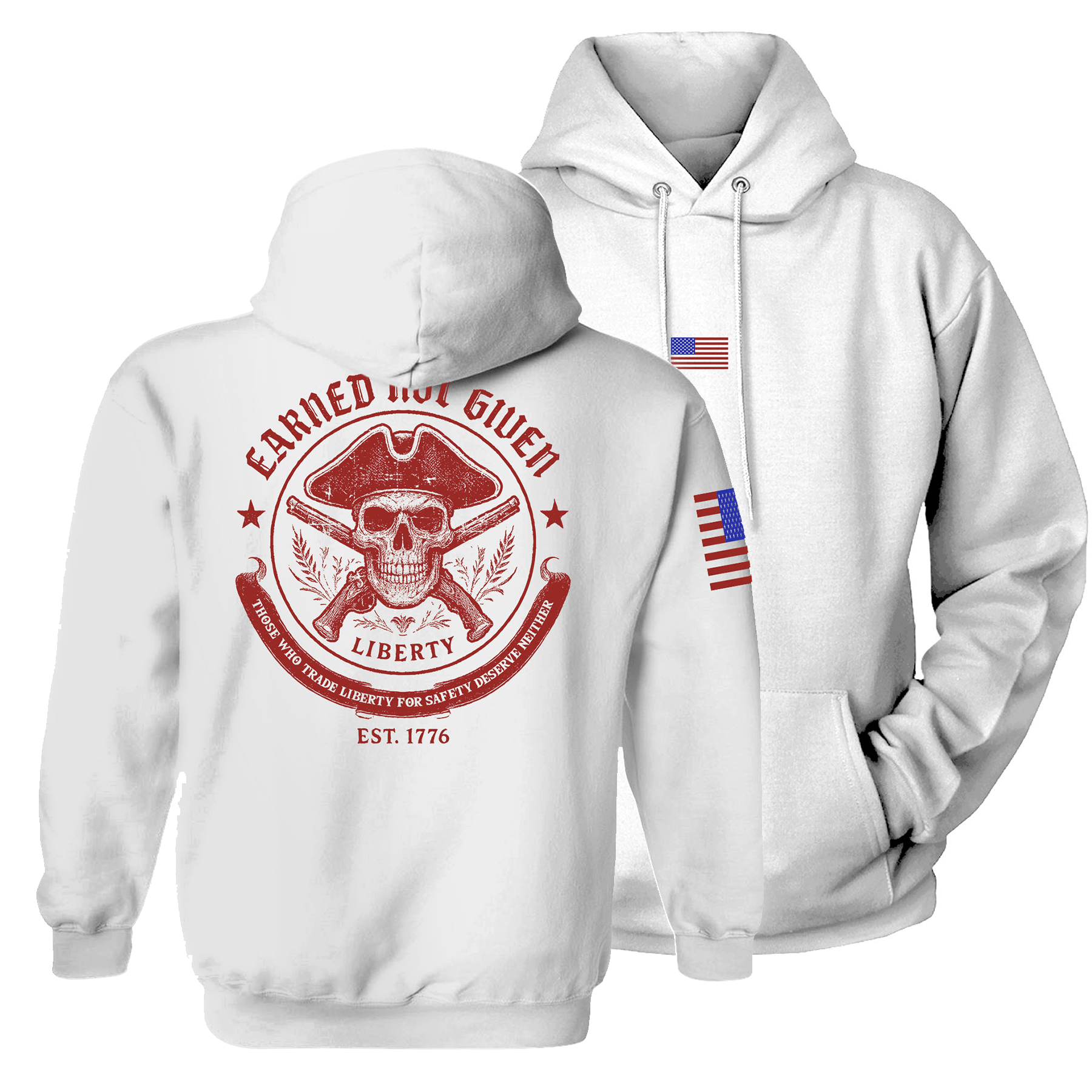 White / S Liberty, Earned Not Given Hoodie maga trump