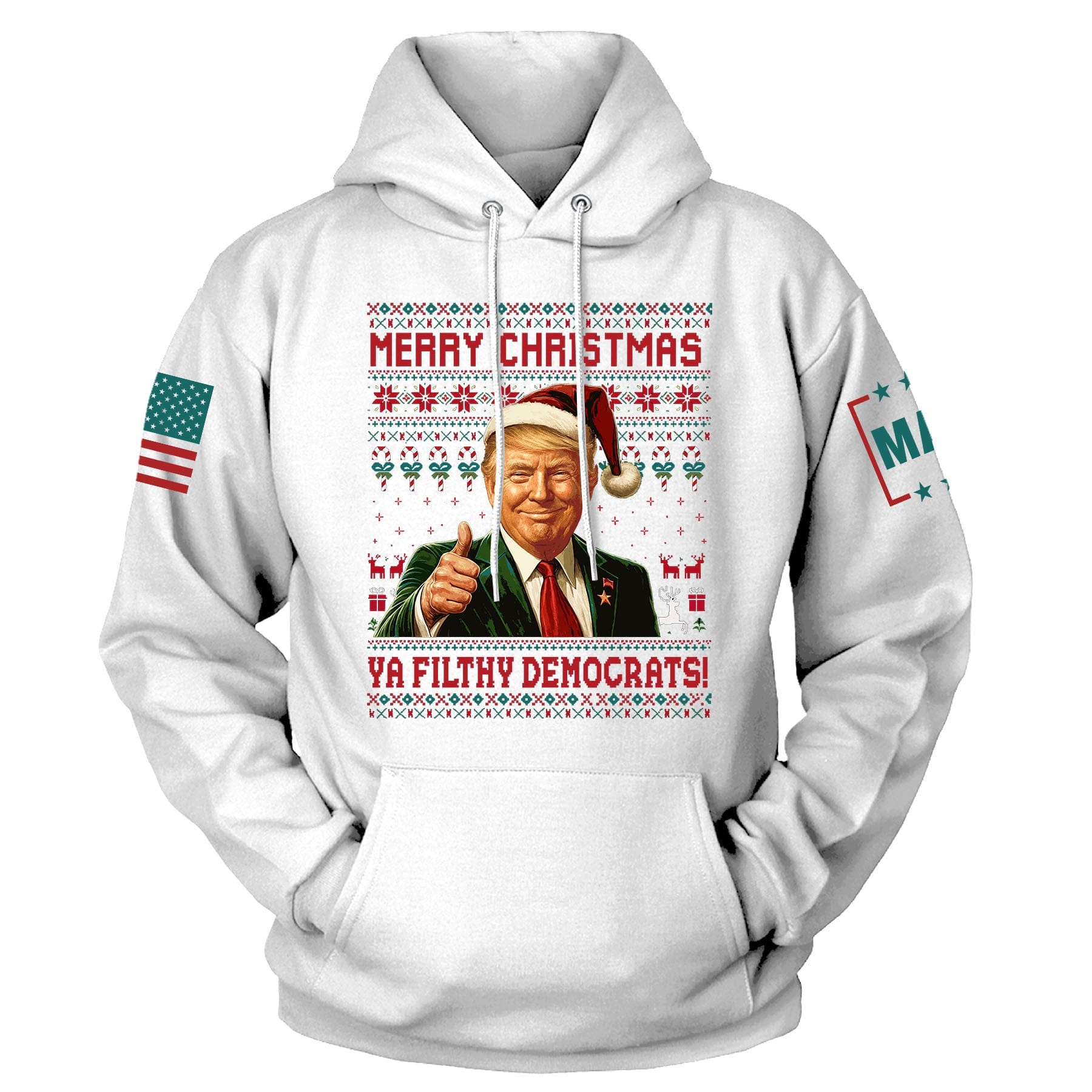 White / S Merry Christmas Ya Filthy Democrats! Hoodie maga trump