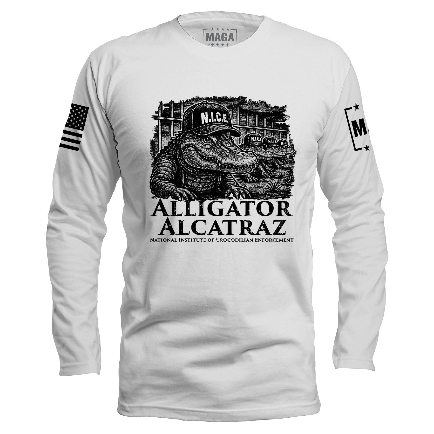 White / S N.I.C.E. - Alligator Alcatraz Long Sleeve maga trump