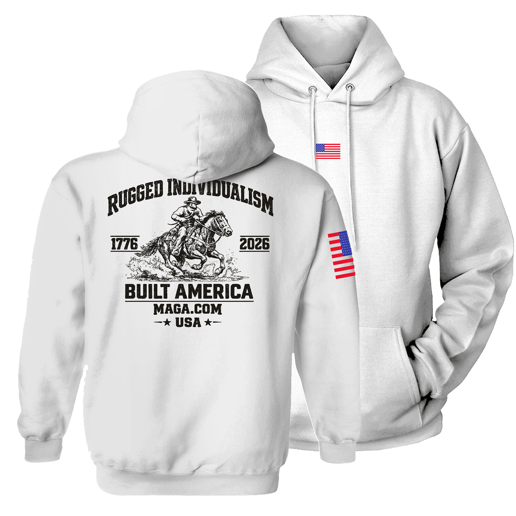 White / S Rugged Individualism Built America Hoodie maga trump