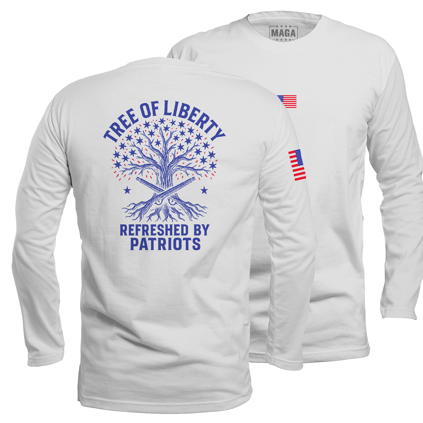 White / S Tree of Liberty Long Sleeve maga trump