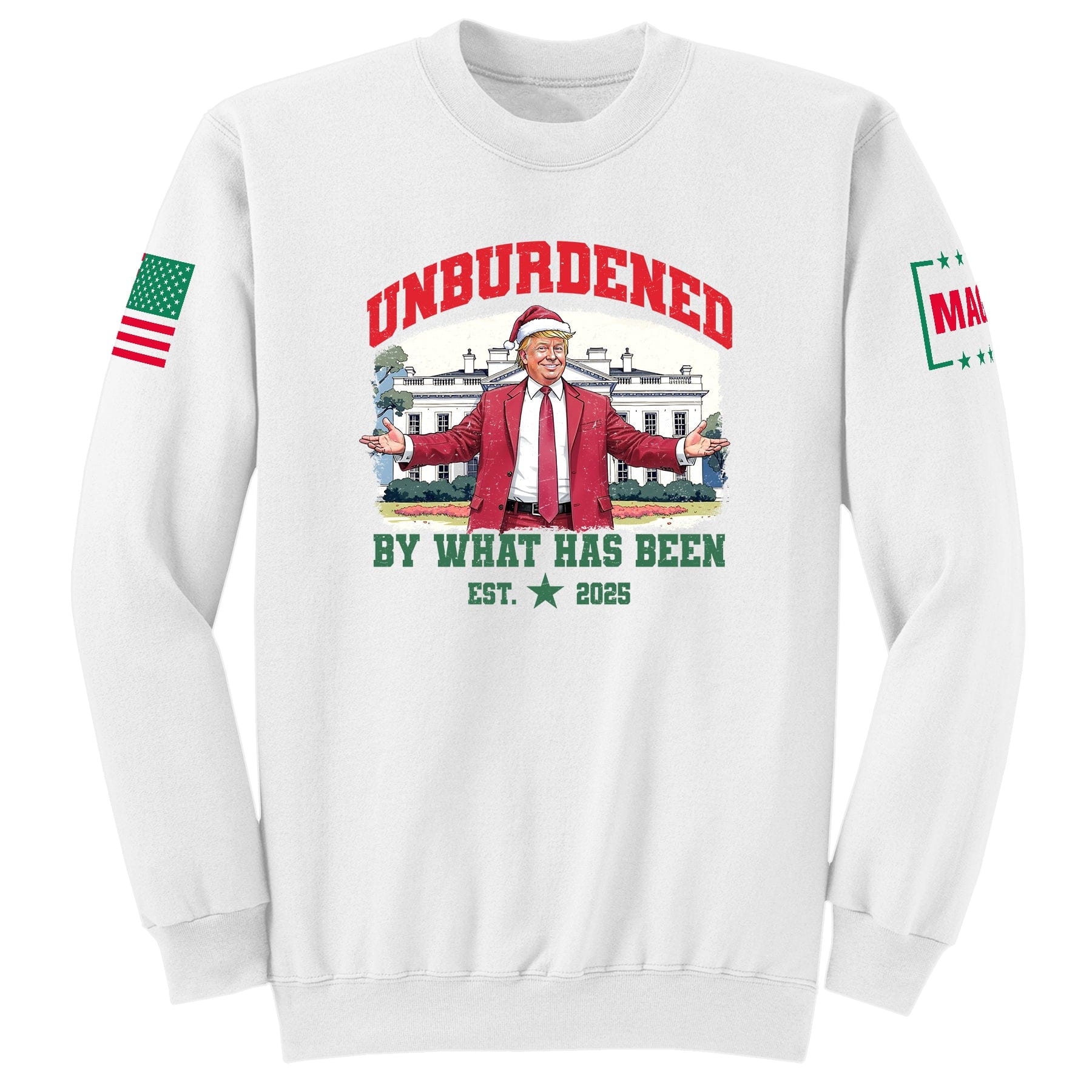 White / S Unburdened by what has been - Christmas Sweatshirt maga trump