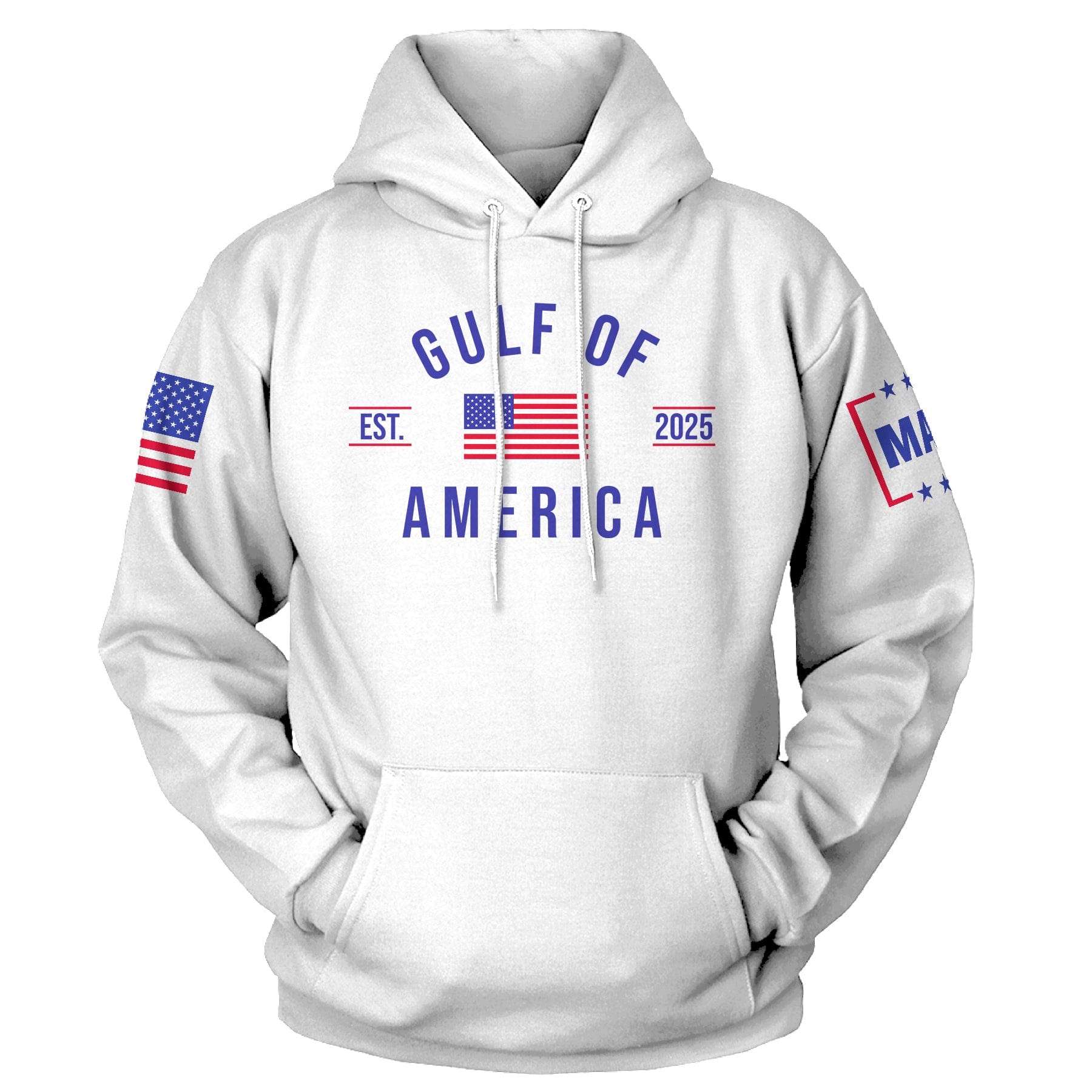 White / XS Gulf of America EST 2025 Hoodie maga trump