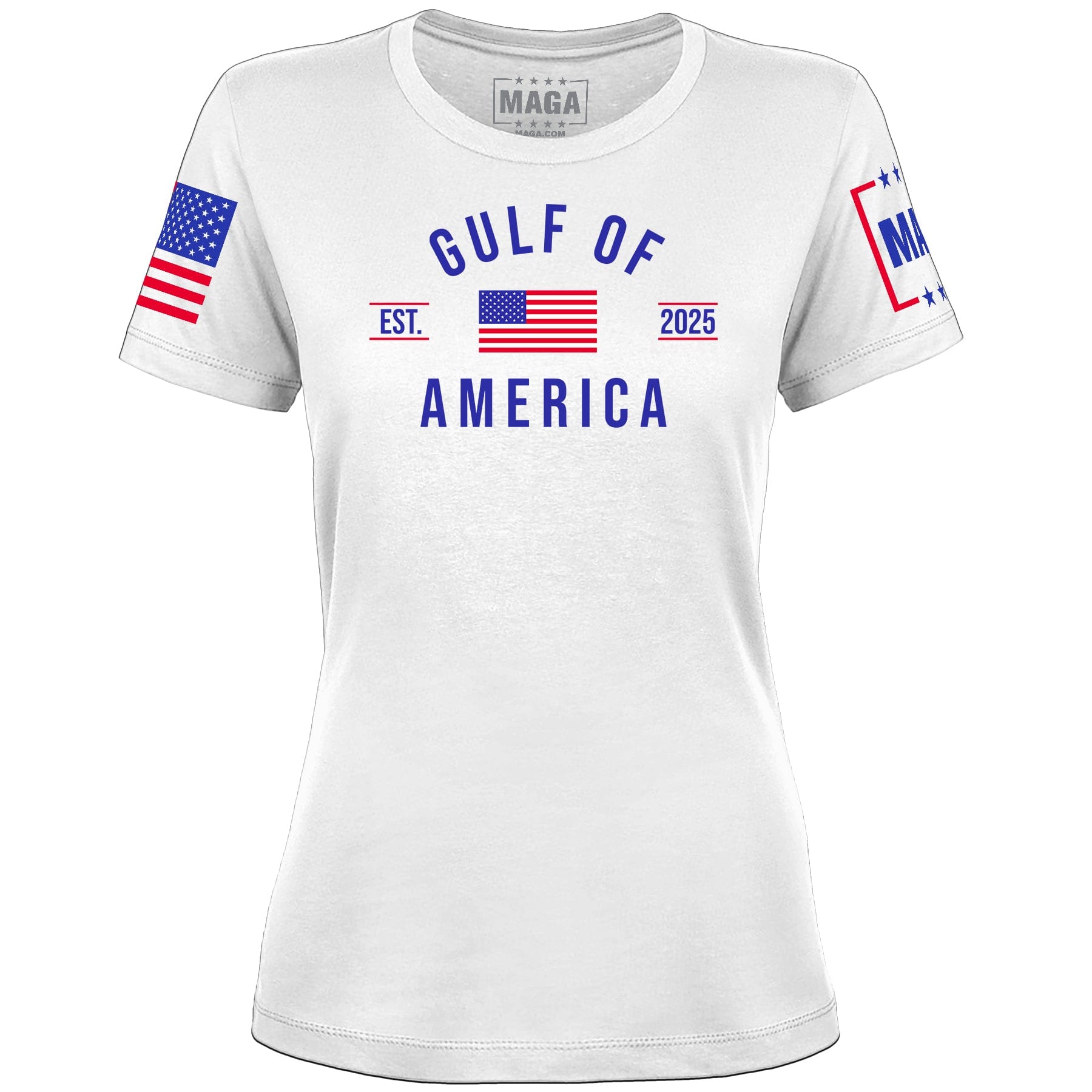 White / XS Gulf of America EST 2025 Ladies Tee maga trump