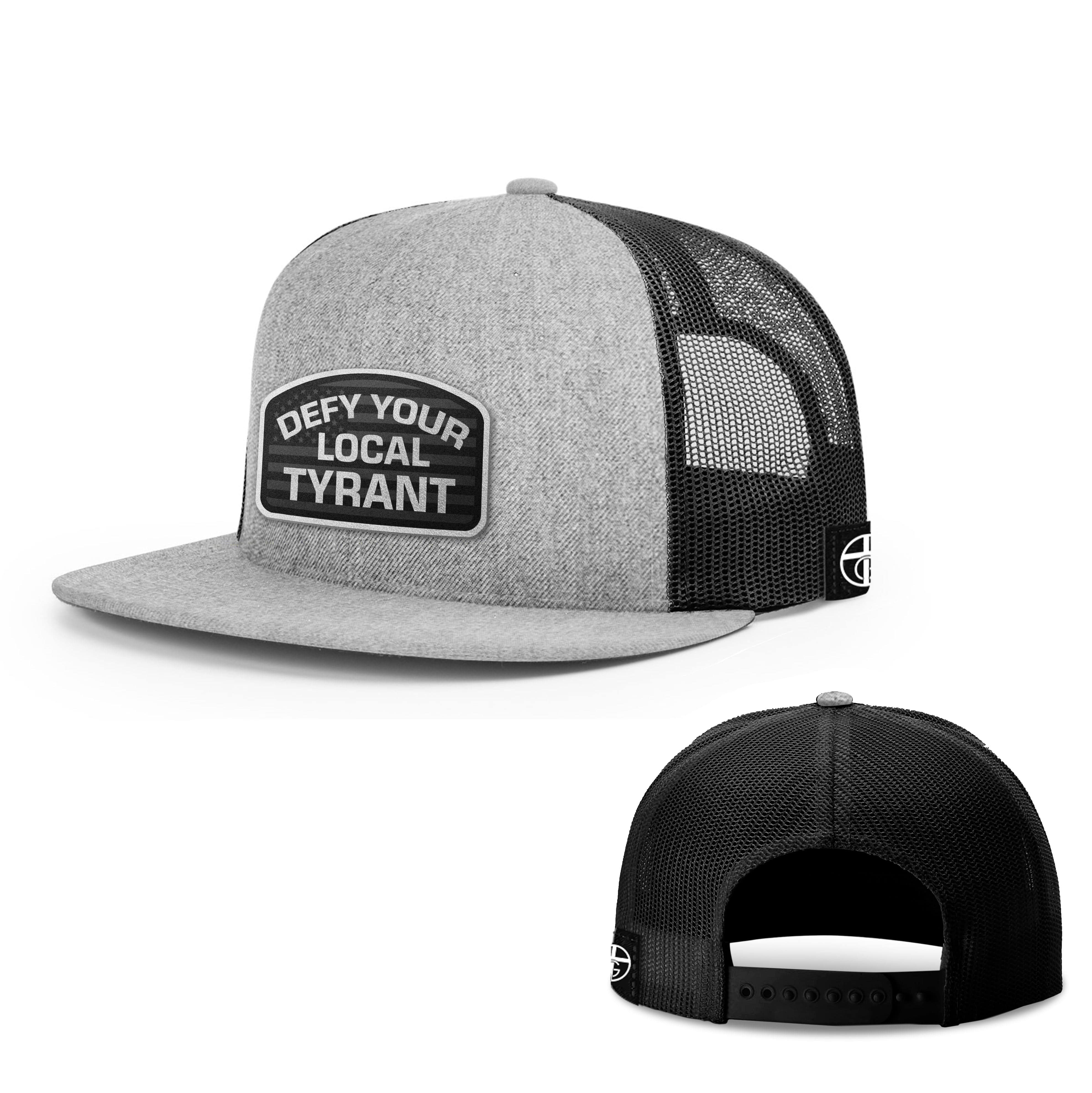 Wool blend flatbill trucker / Heather Gray/Black Defy Your Local Tyrant FlatBill Hat maga trump