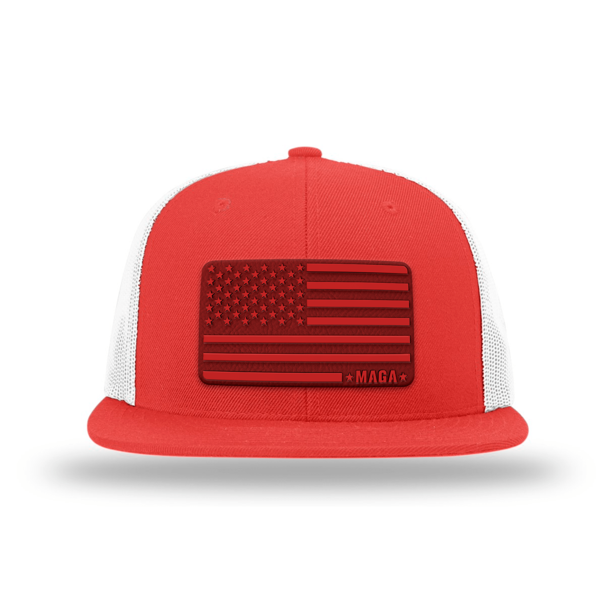 Wool blend flatbill trucker / Red/ White MAGA Flag Patch Flat Bill Hat maga trump