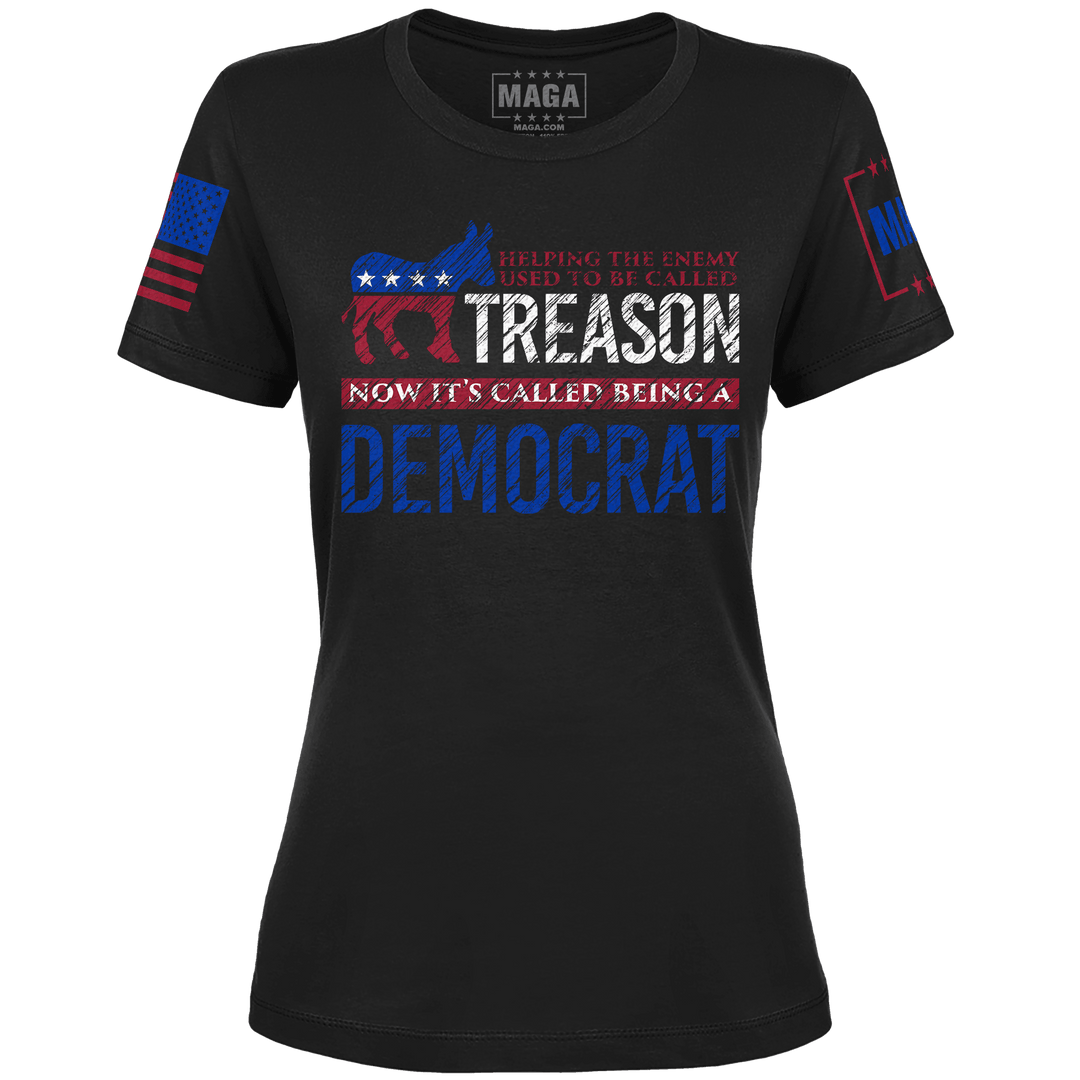 XS / Black Treason Democrat Ladies Tee maga trump