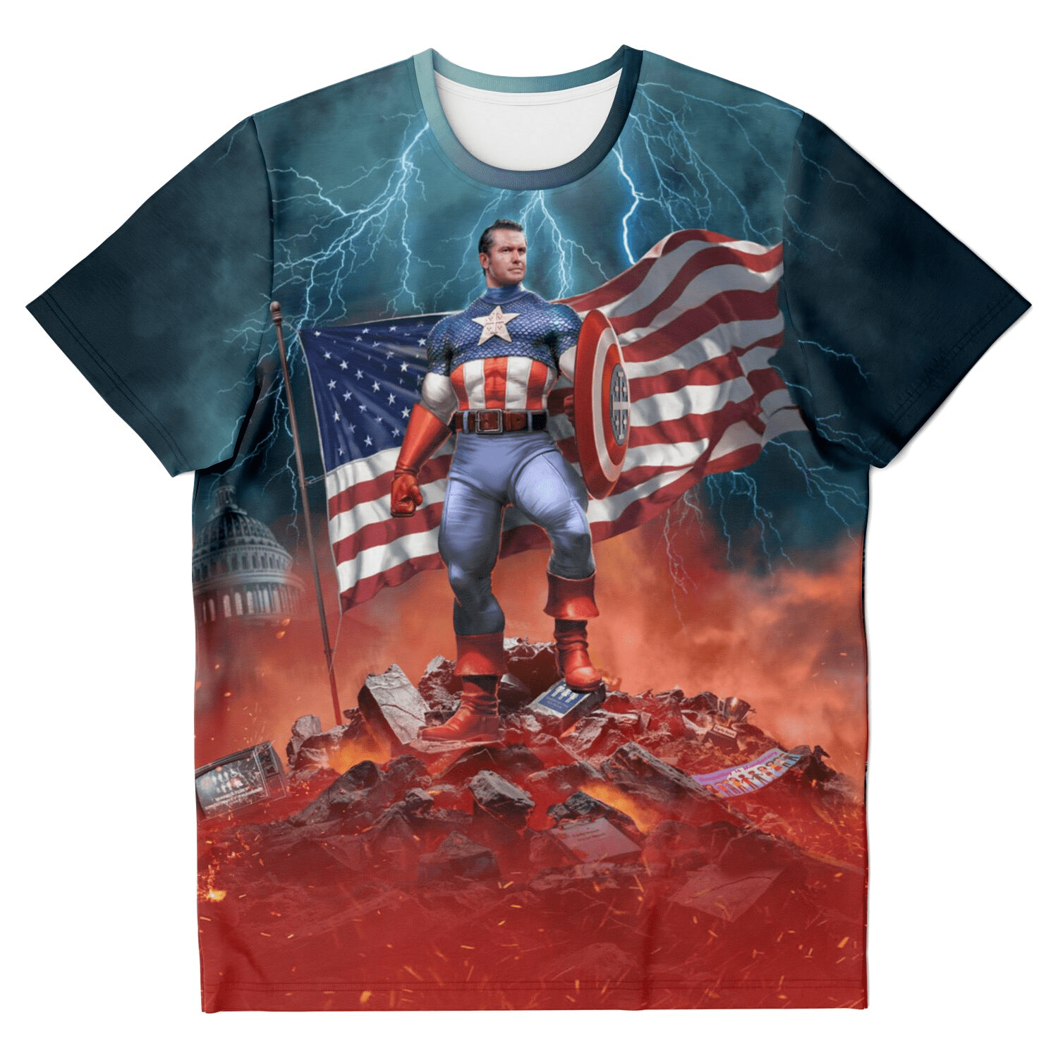 XS Pete Hegseth Captain America All Over Print Shirt maga trump