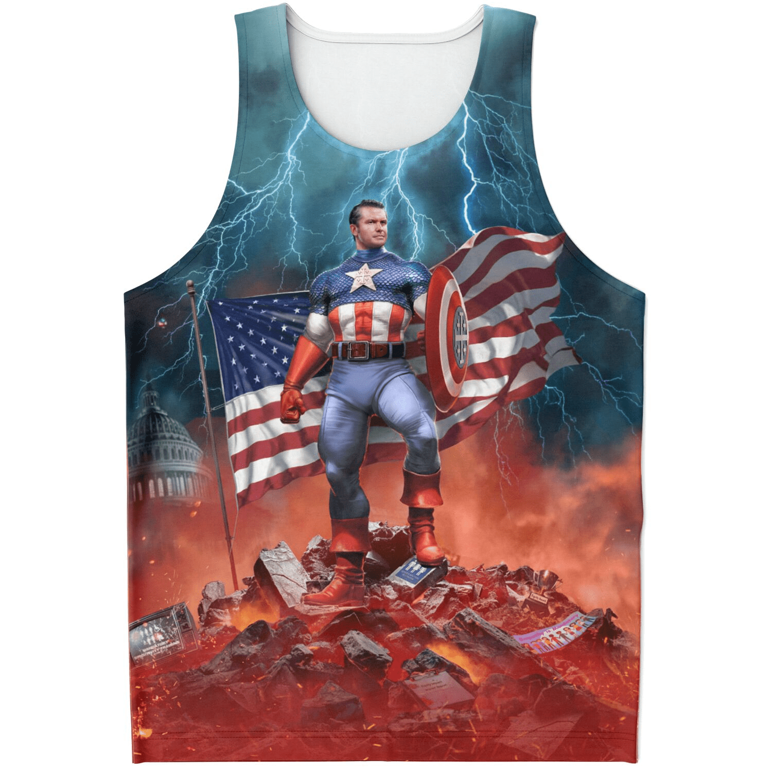XS Pete Hegseth Captain America All Over Print Tank Top maga trump
