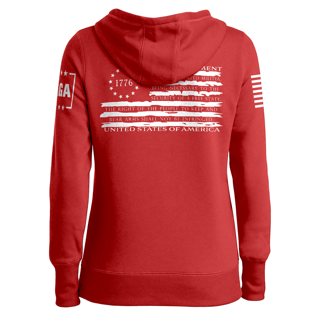 1776 Betsy Tattered Stripes Flag Ladies Hoodie maga trump