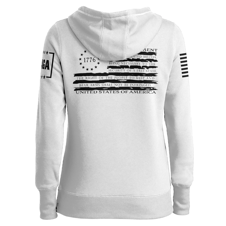 1776 Betsy Tattered Stripes Flag Ladies Hoodie maga trump