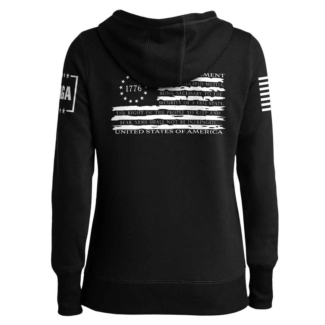 1776 Betsy Tattered Stripes Flag Ladies Hoodie maga trump