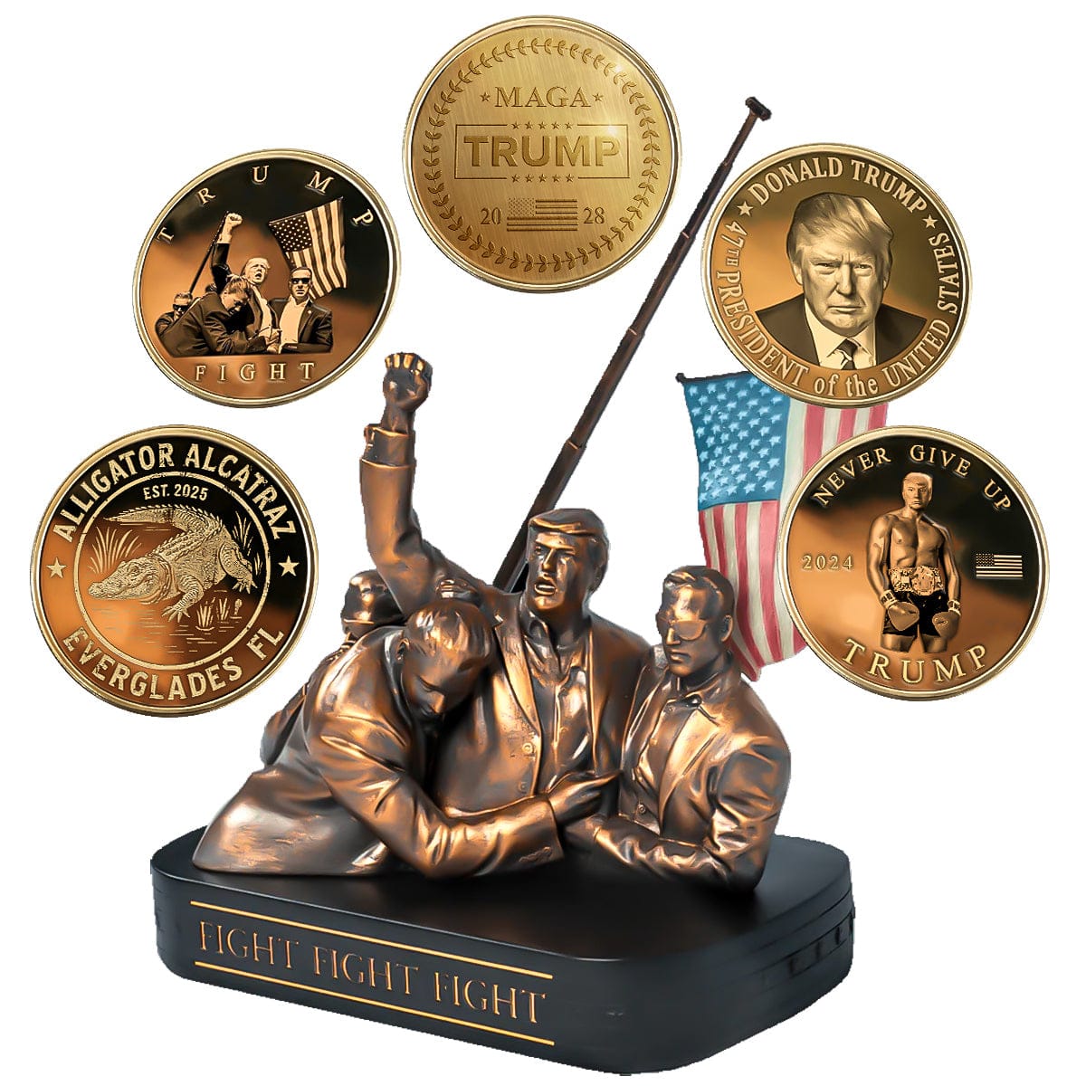 5 Assorted Coin + Statue Bundle Ultimate MAGA Collectors Statue + Coin Bundle maga trump