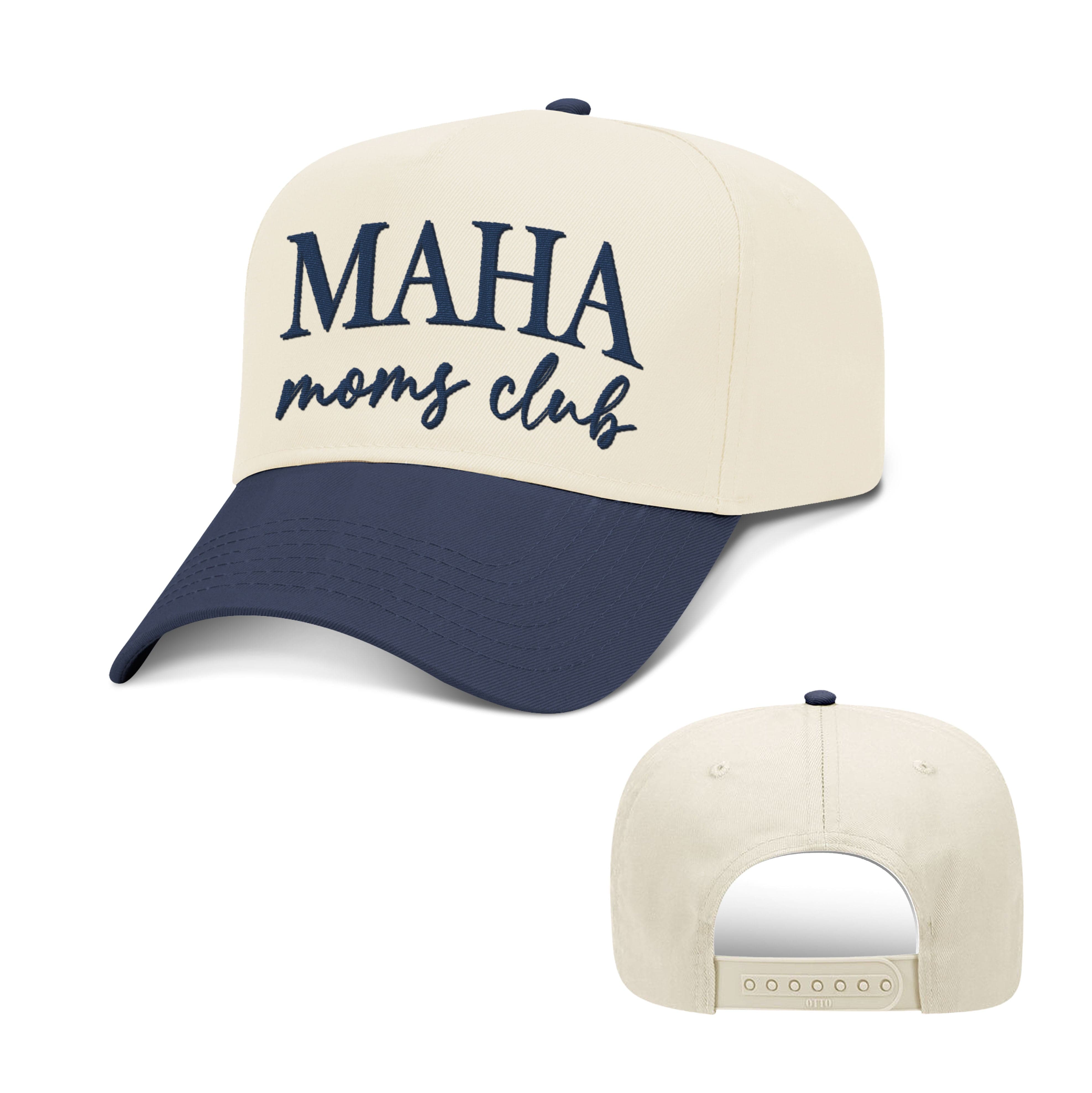 5 Panel Mid Profile Cap / Navy/Natural / OS MAHA Moms Club 2 Tone Hat maga trump