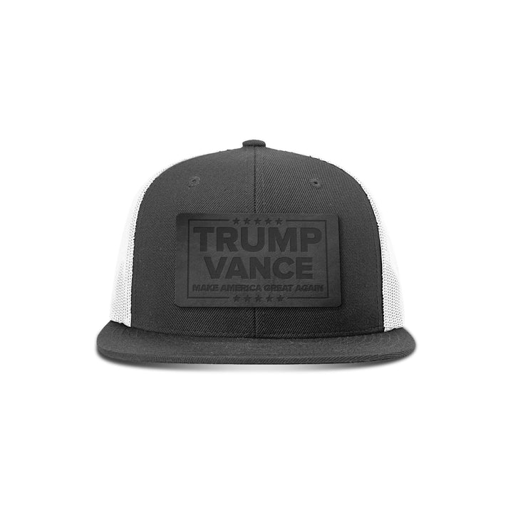 Trump Vance MAGA Blackout Leather Patch Flat Bill Hat