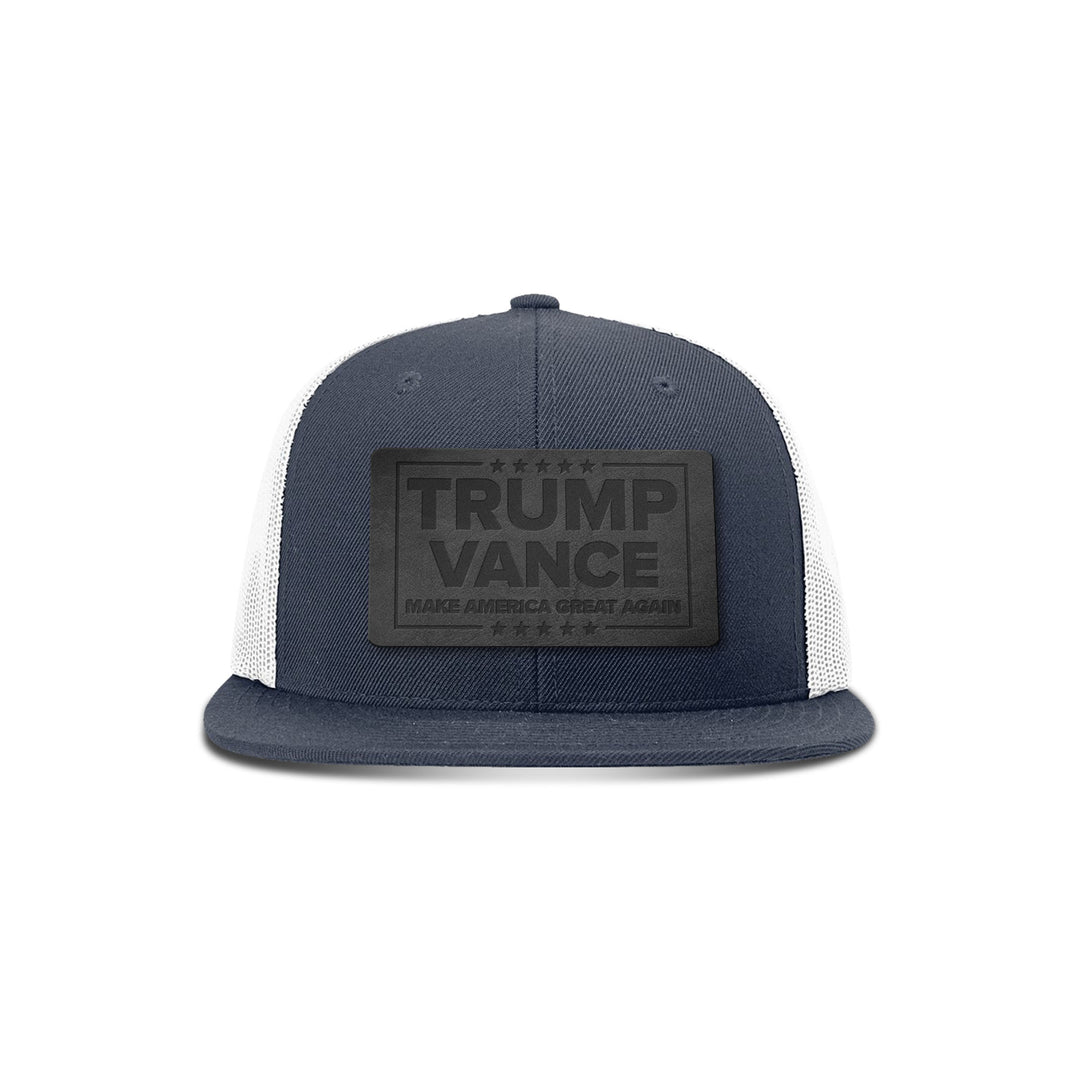 Trump Vance MAGA Blackout Leather Patch Flat Bill Hat