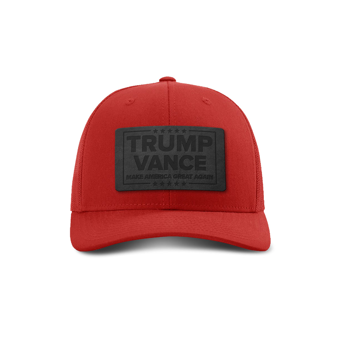 Trump Vance MAGA Blackout Leather Patch Trucker Hat