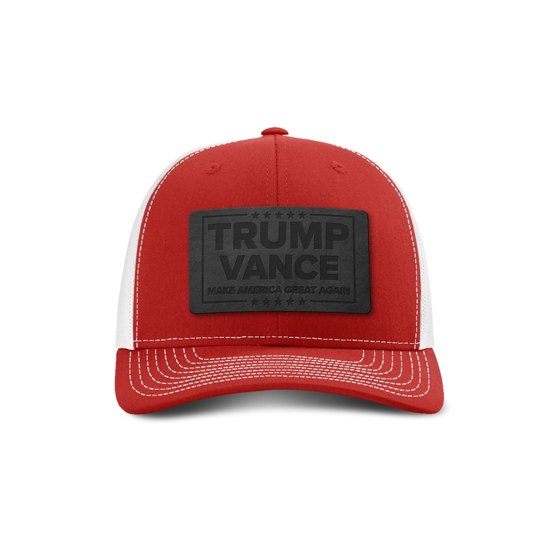 Trump Vance MAGA Blackout Leather Patch Trucker Hat