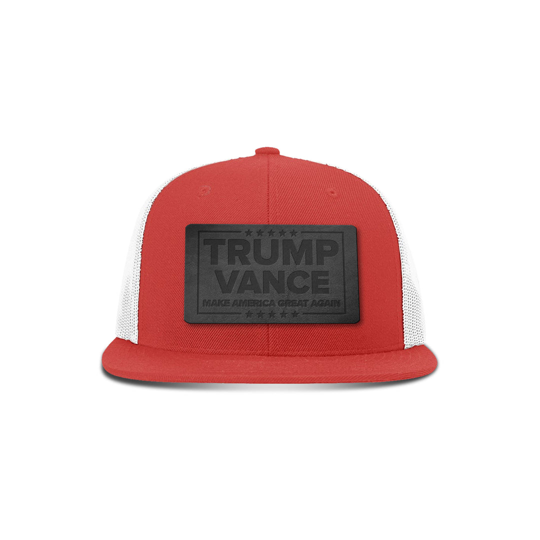 Trump Vance MAGA Blackout Leather Patch Flat Bill Hat